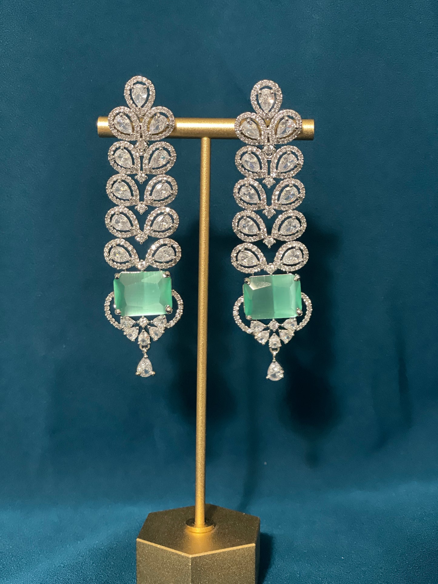 AIZA American Diamond Earrings - Mint