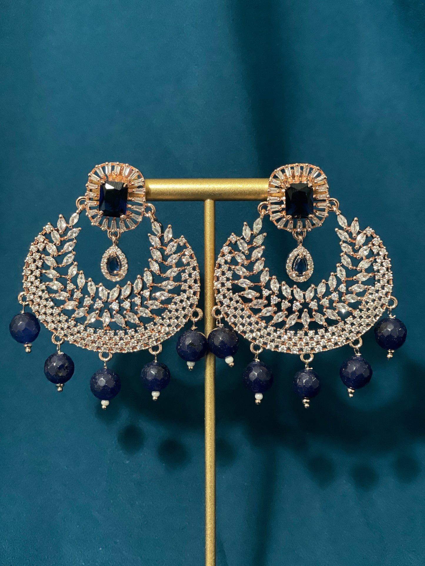 NAAZ American Diamond Earrings - Sapphire blue