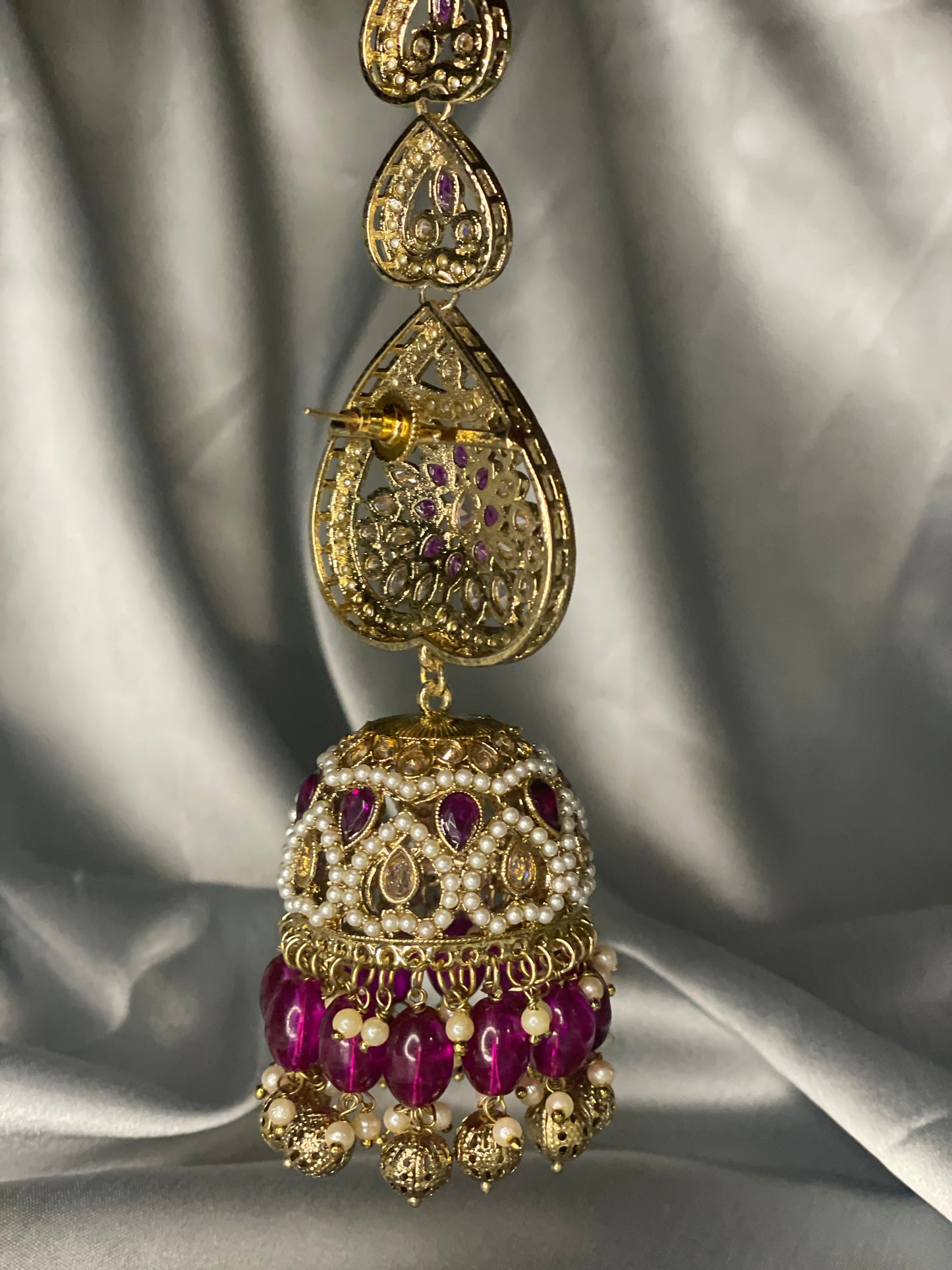 FATEMA Polki Jhumka Earrings and Tikka Set - Purple