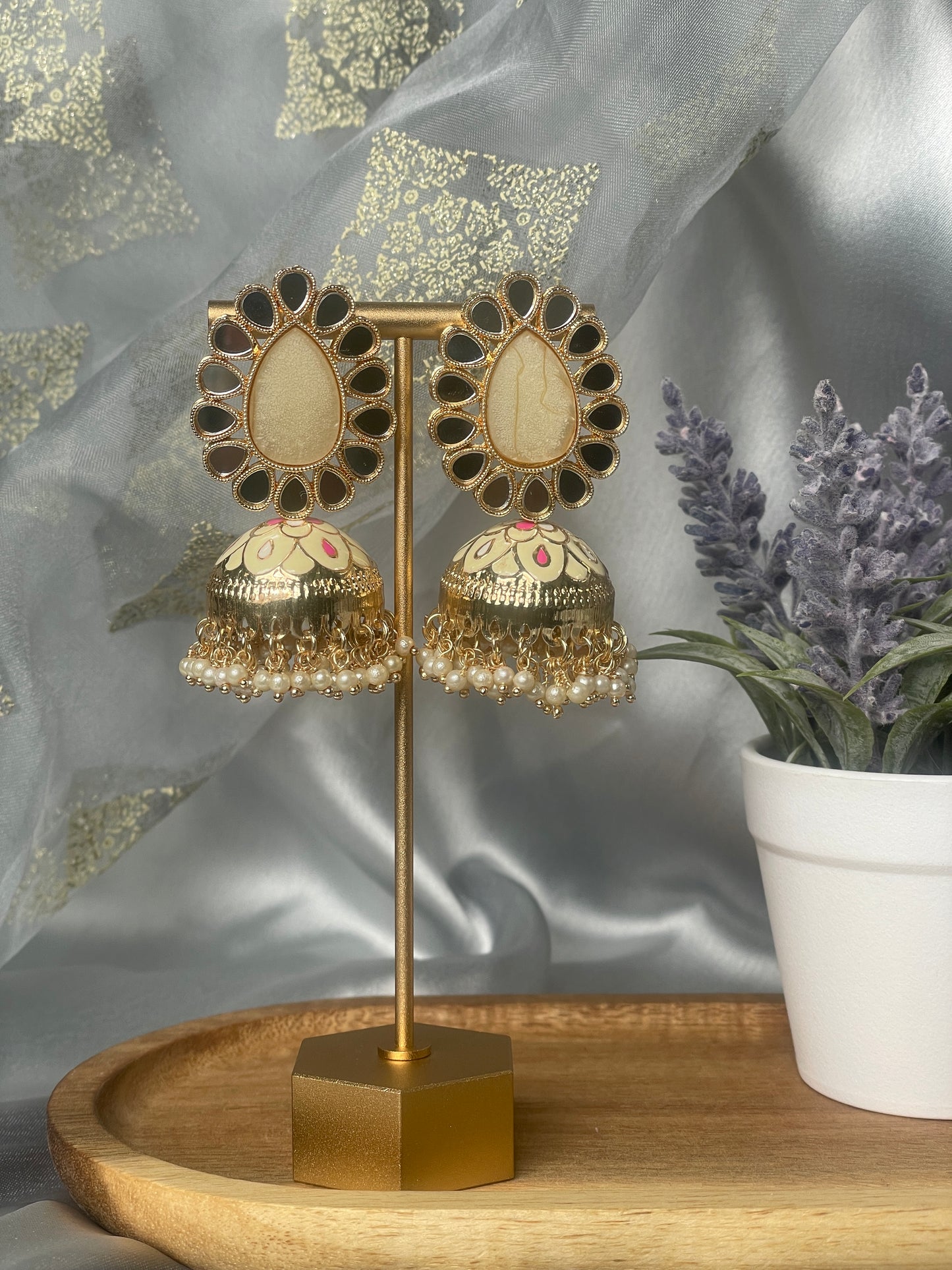 GUNJAN Meenakari Jhumka - Beige