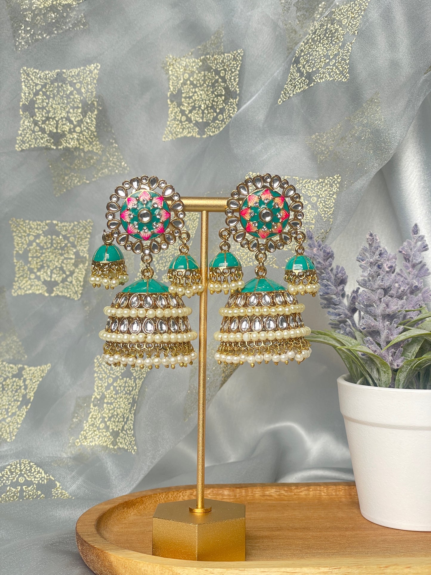 SAIRA Meenakari Jhumka - Teal