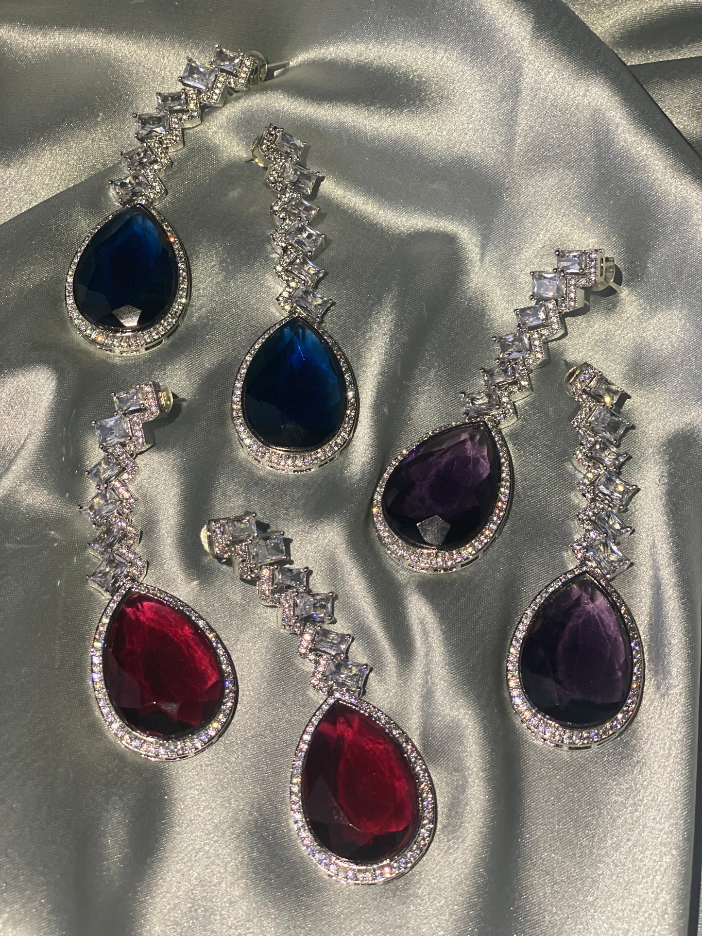 ABBY American Diamond Drop Earrings - Ruby