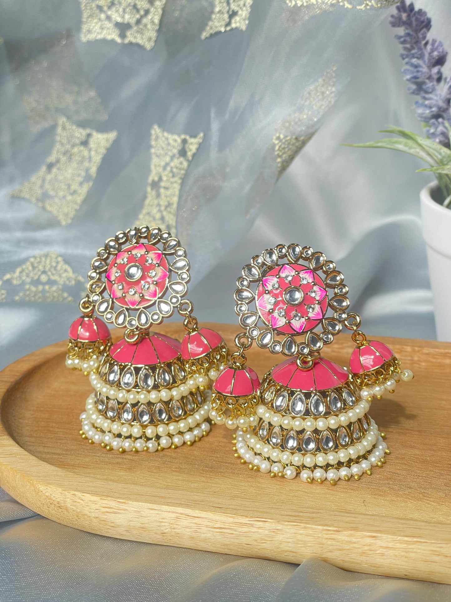 SAIRA Meenakari Jhumka - Pink