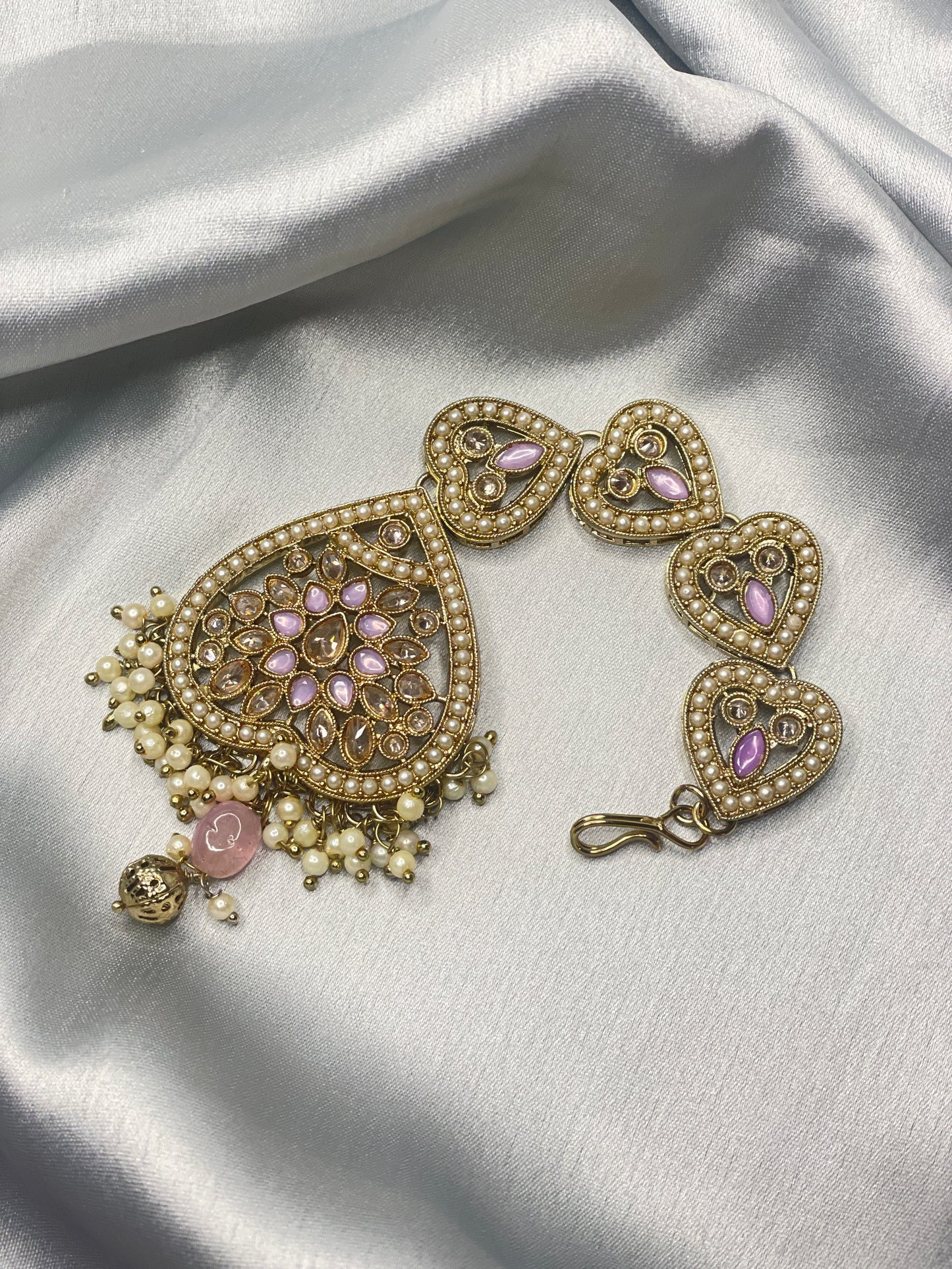 FATEMA Polki Jhumka Earrings and Tikka Set - Lilac