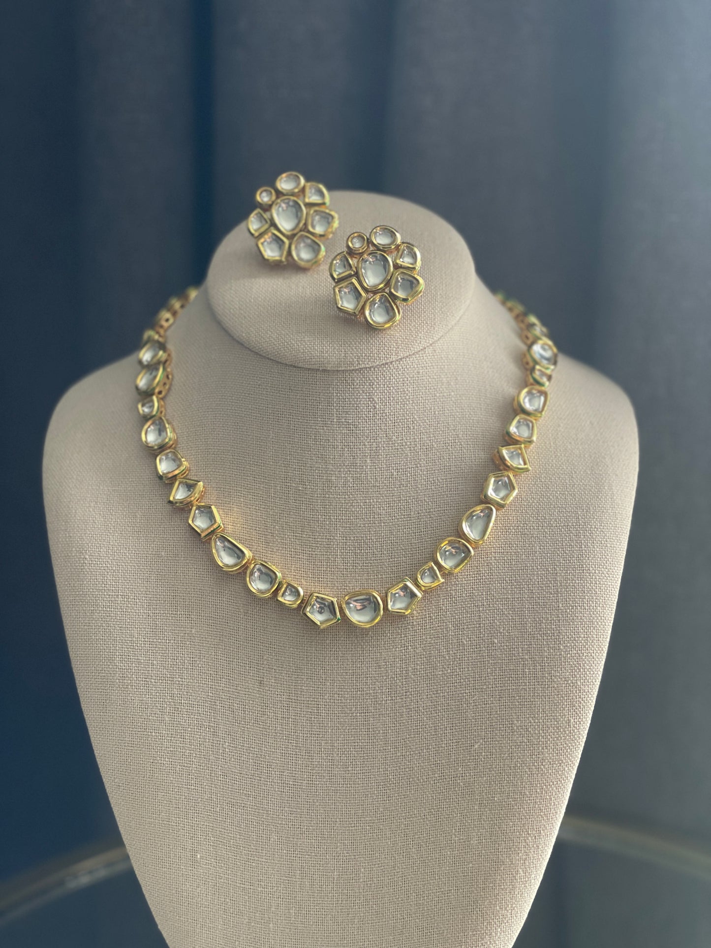 KULSOOM Kundan reverse Meenakari Gold Necklace Set Medium Length