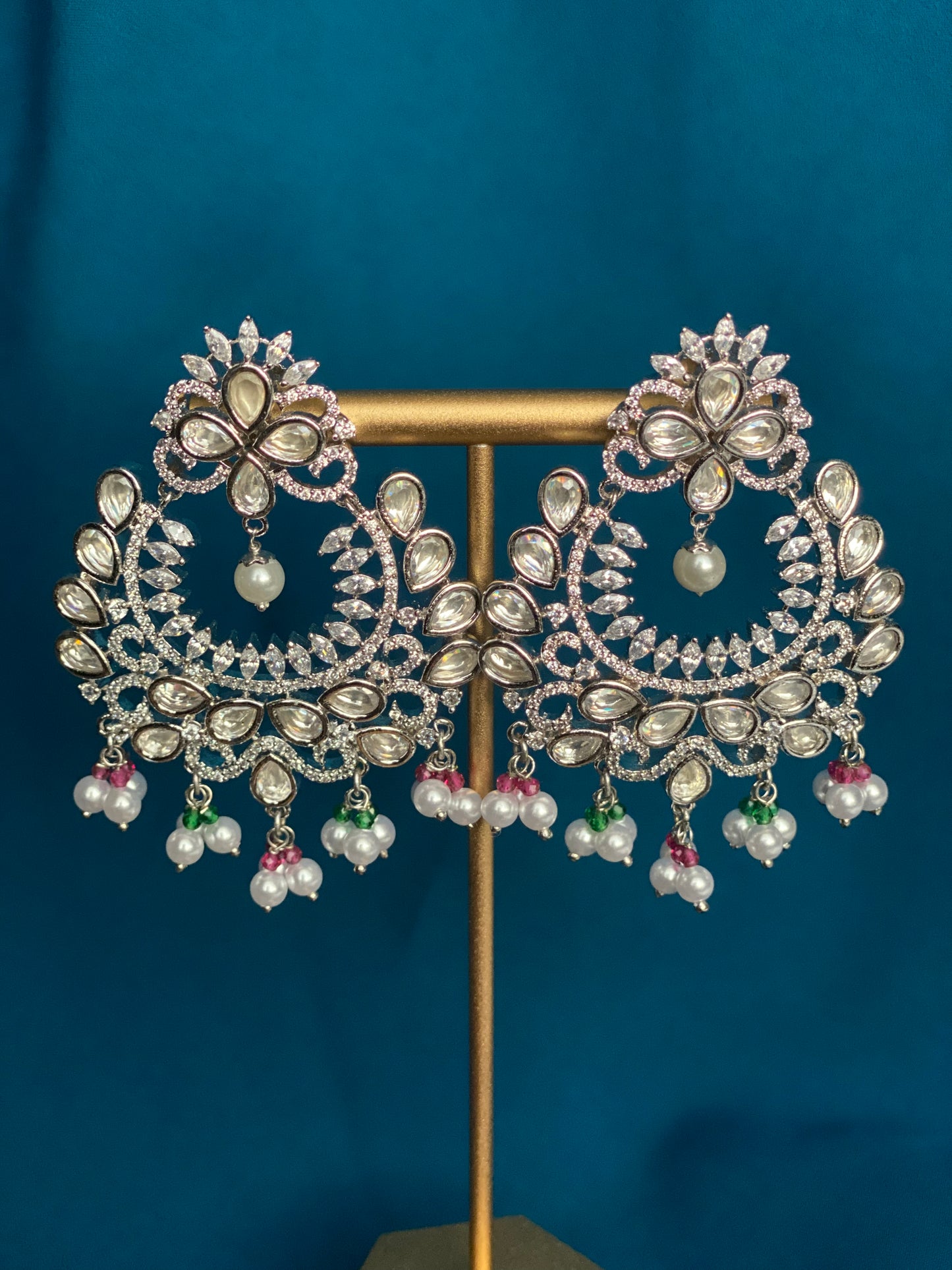UROOJ Kundan American Diamond Earrings - White Gold