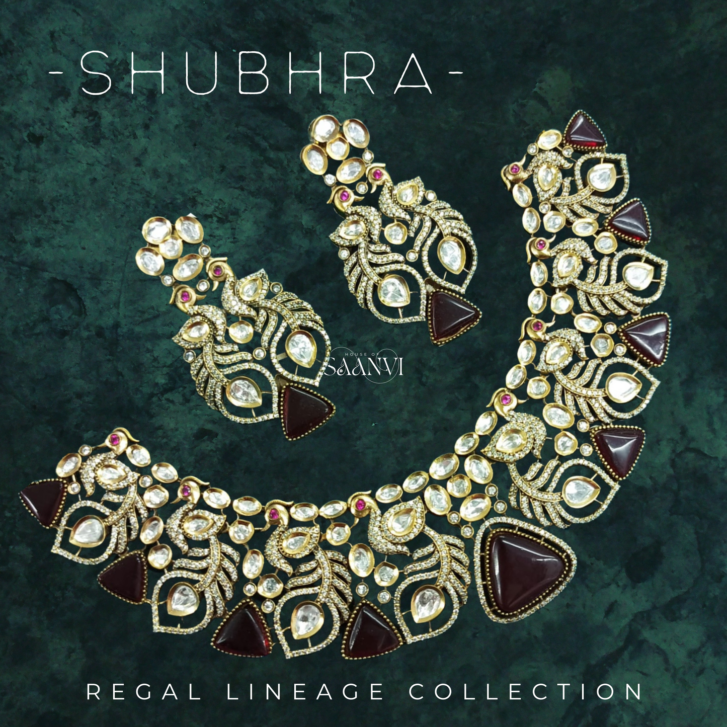 SHUBHRA Kundan American Diamond Victorian Finish Necklace Set - Maroon