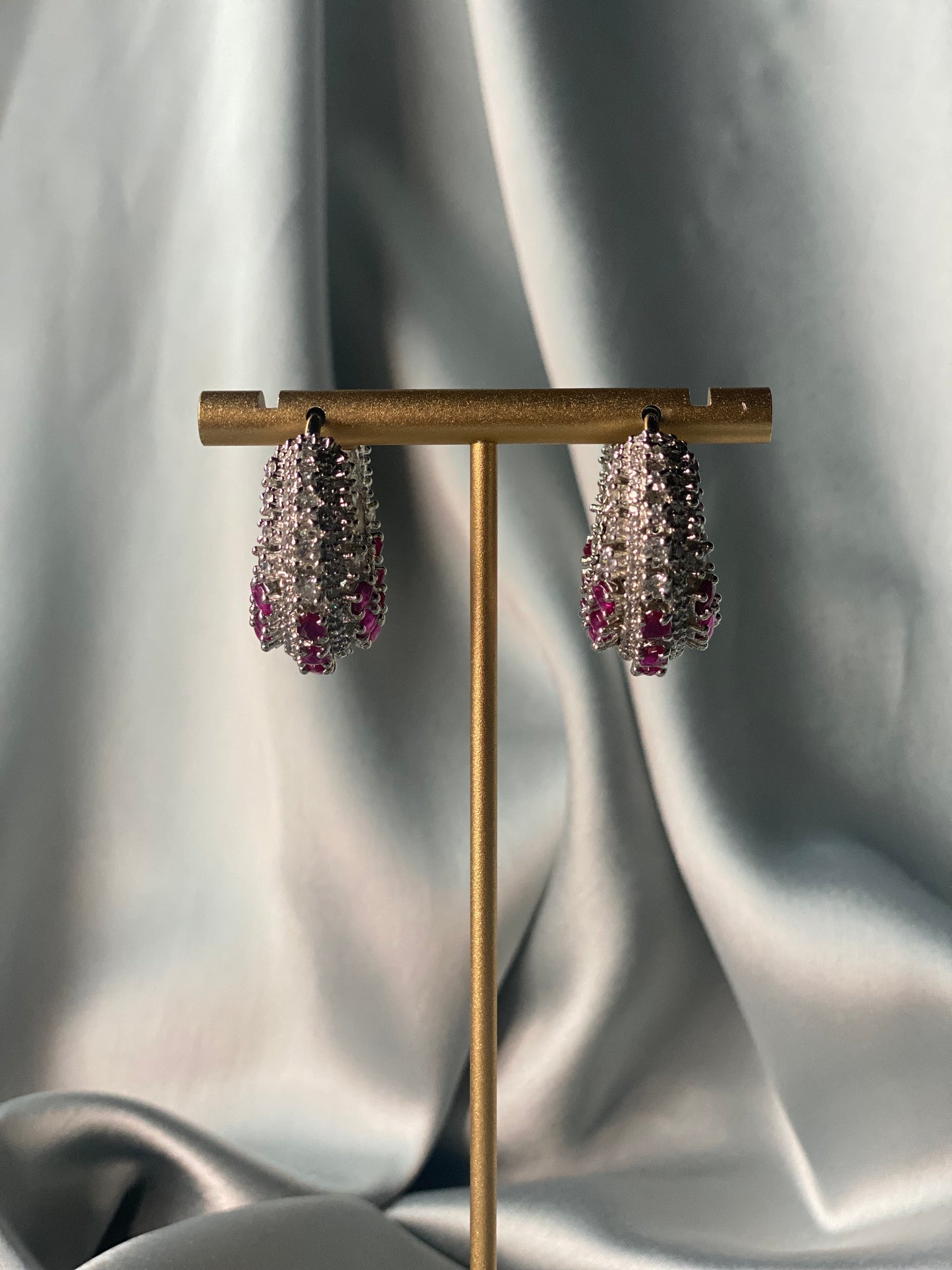 AFREEN American Diamond Hoop Earrings - Pink