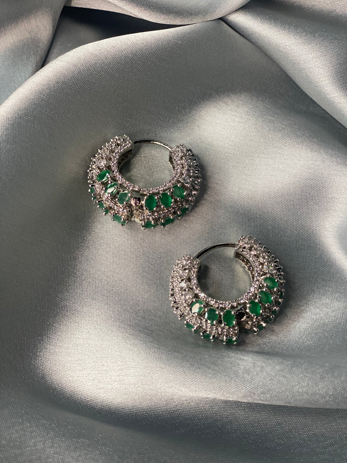 AFREEN American Diamond Hoop Earrings - Green