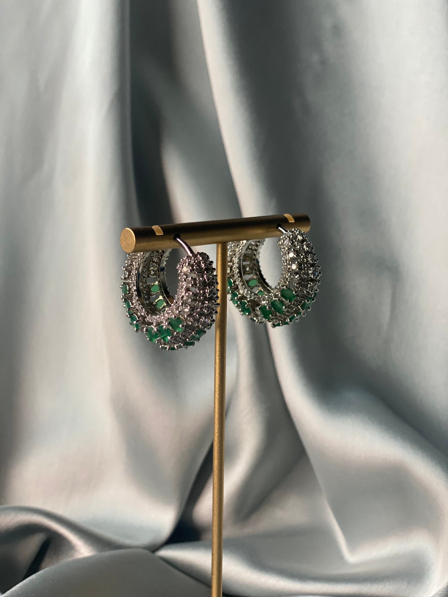 AFREEN American Diamond Hoop Earrings - Green