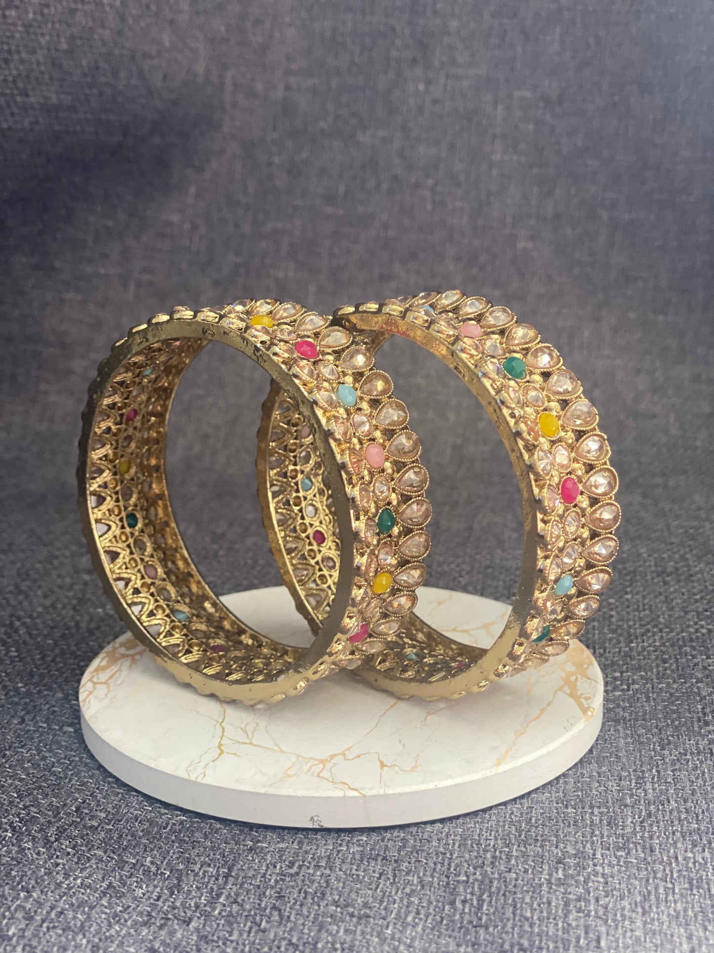 MEENA - Antique Gold polish Polki Bangles in Multi