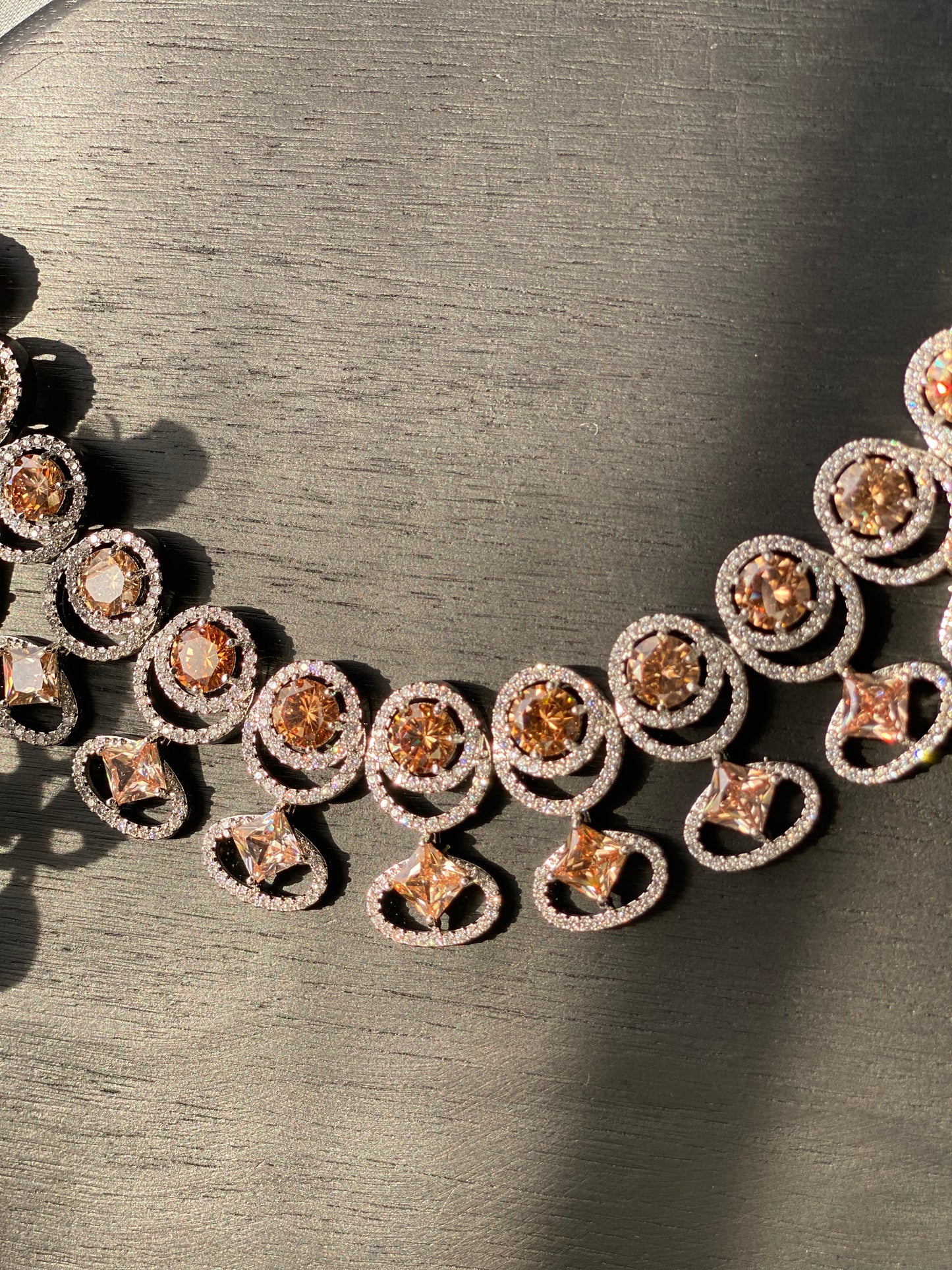 NAZILA American Diamond Luxury Necklace Set - Champagne