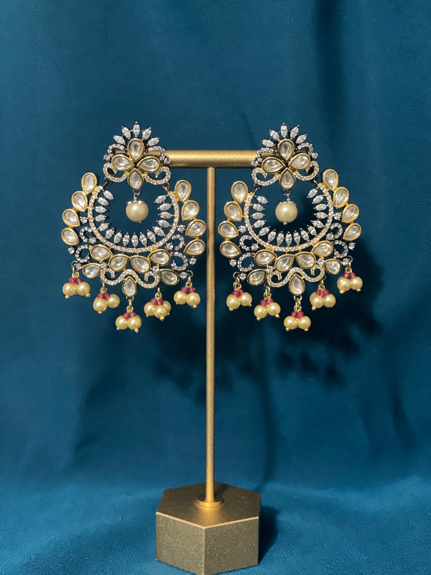 UROOJ Kundan American Diamond Earrings - Dual Tone