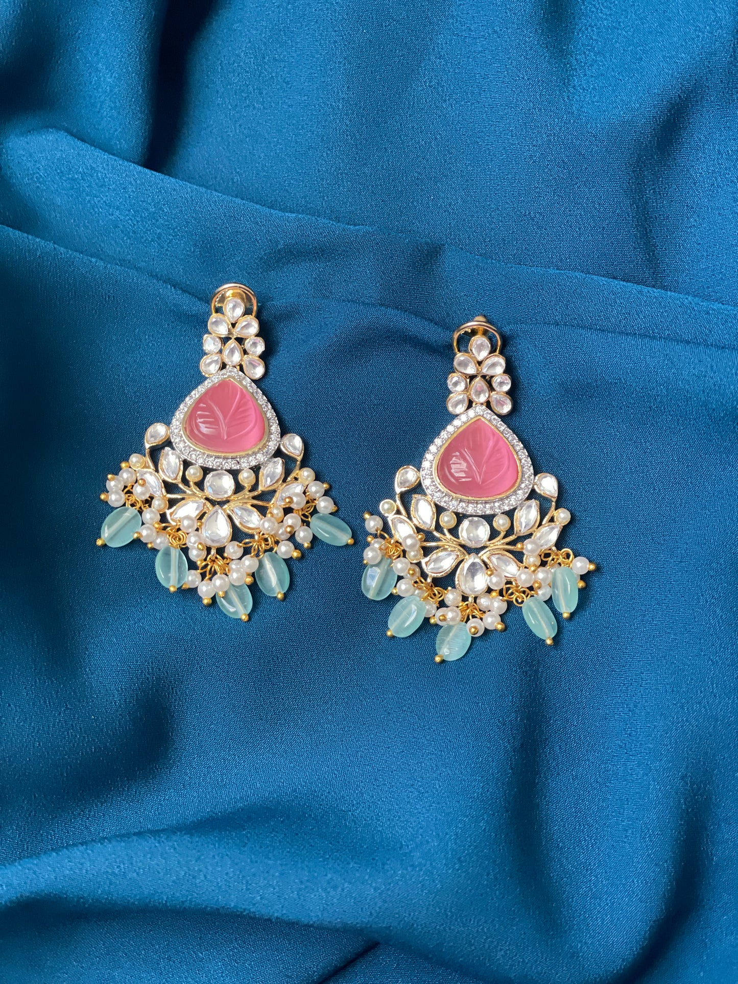 ZYLA Kundan American Diamond Chandbali - Pink