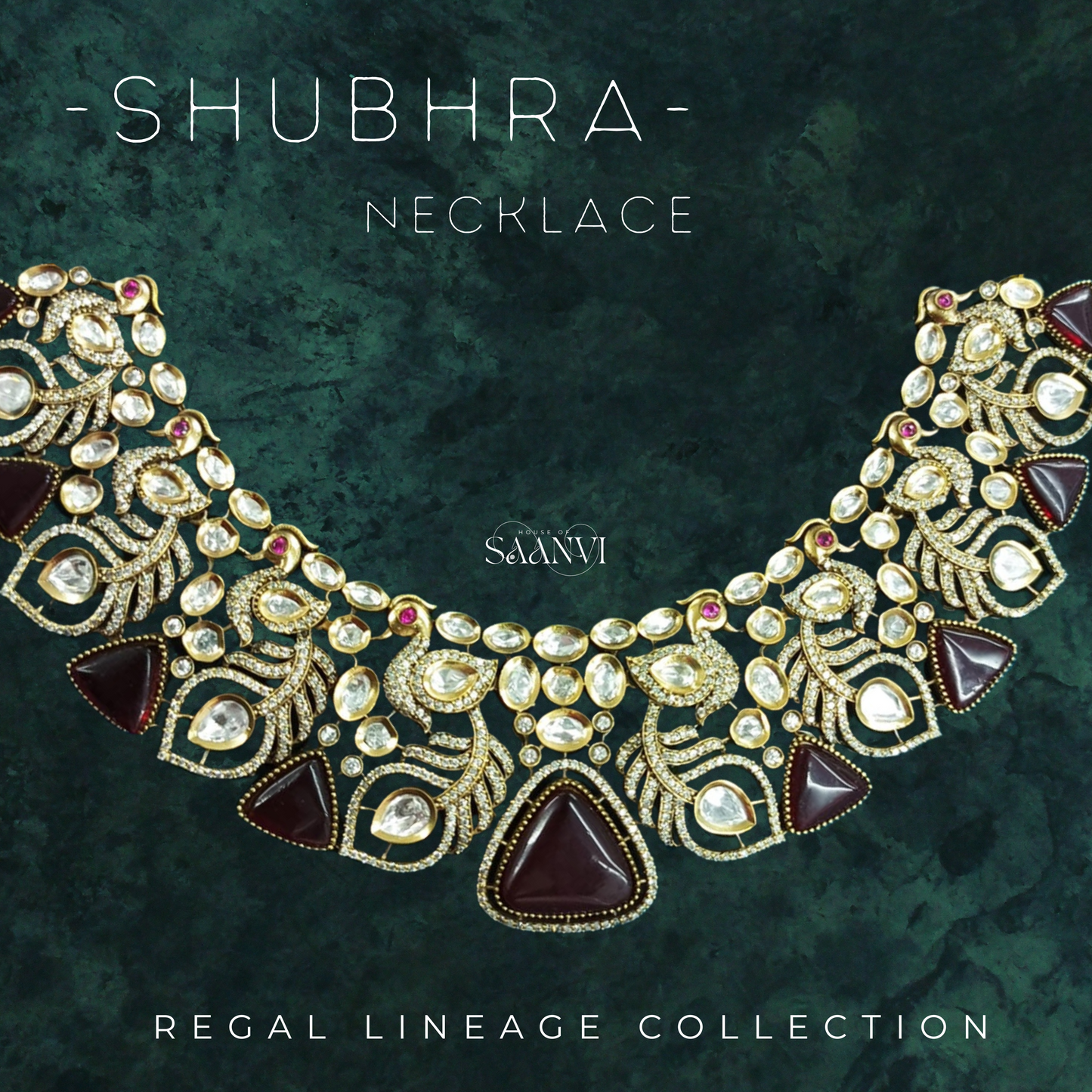 SHUBHRA Kundan American Diamond Victorian Finish Necklace Set - Maroon