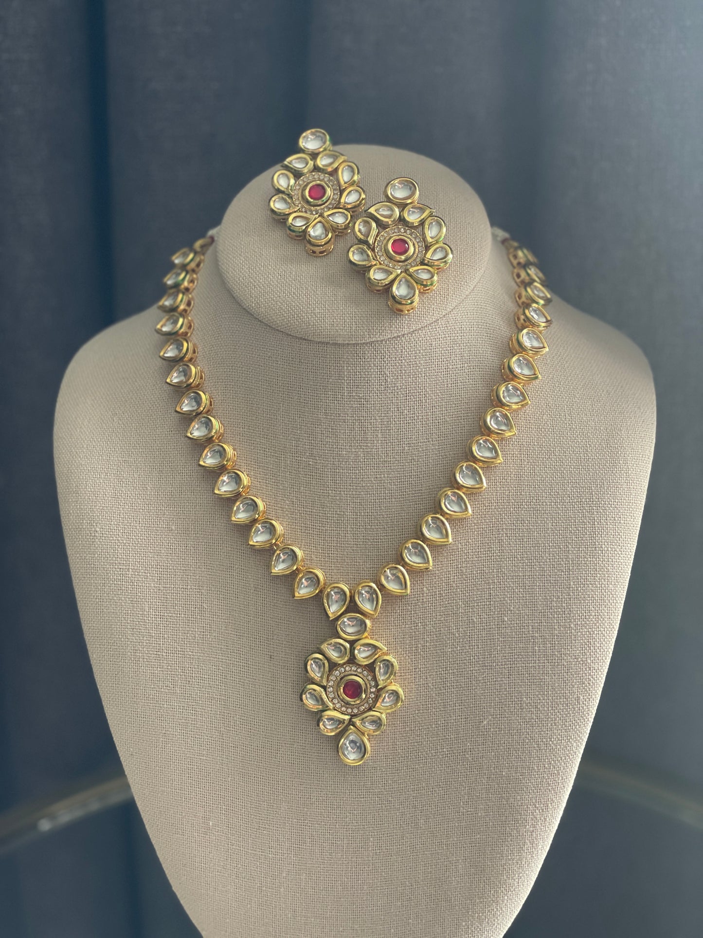 KUSUM Kundan reverse Meenakari Gold Necklace Set - Pink