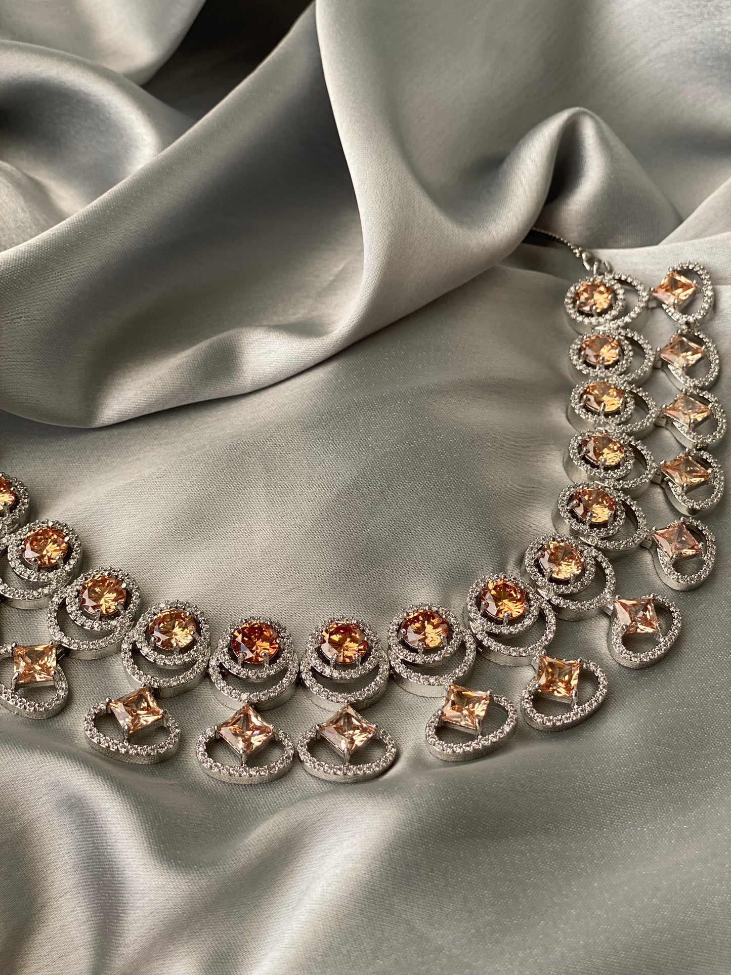 NAZILA American Diamond Luxury Necklace Set - Champagne