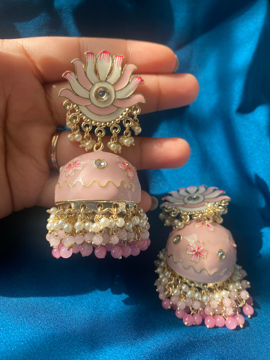 HEER Meenakari Jhumka - Blush