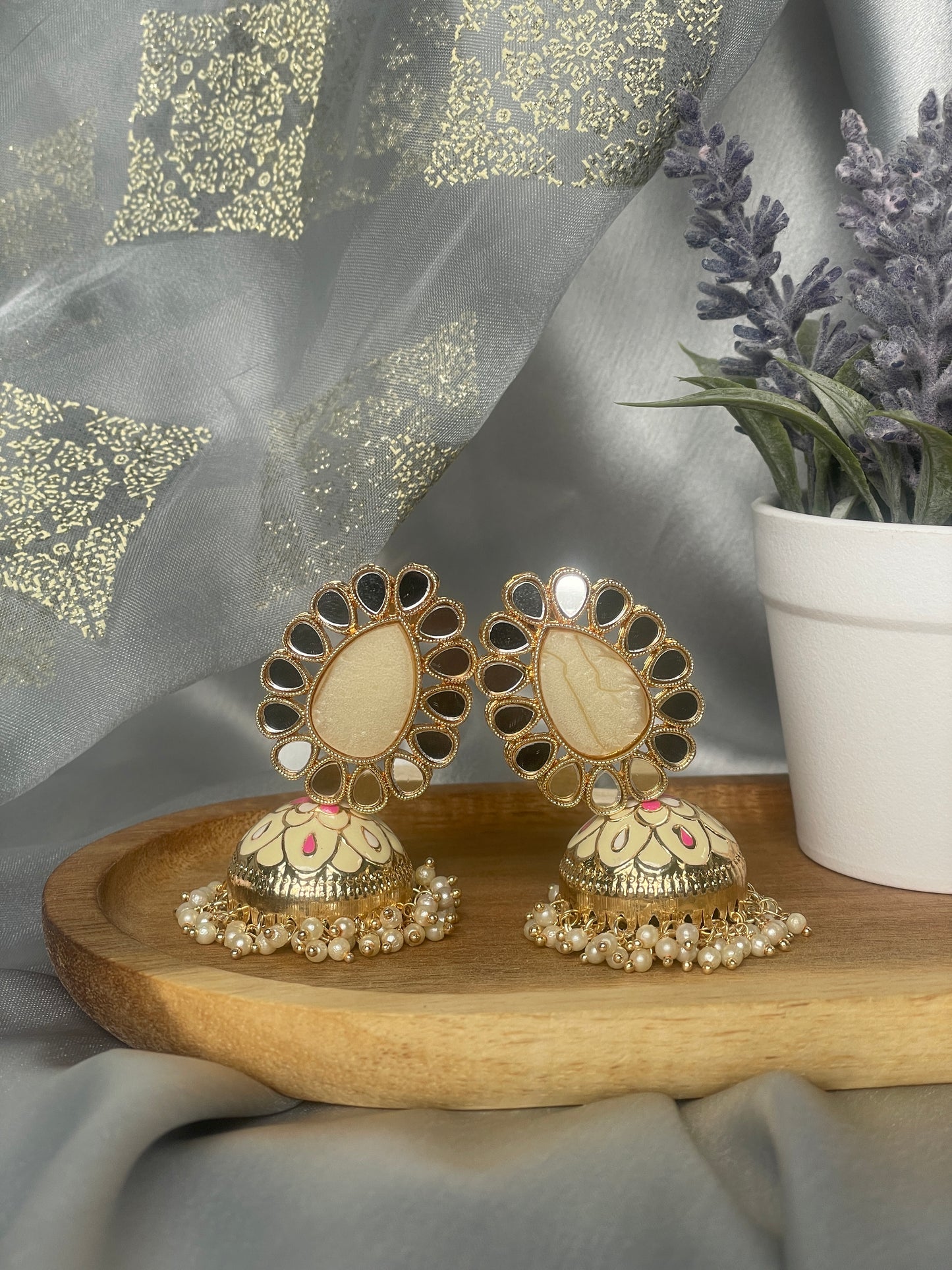 GUNJAN Meenakari Jhumka - Beige