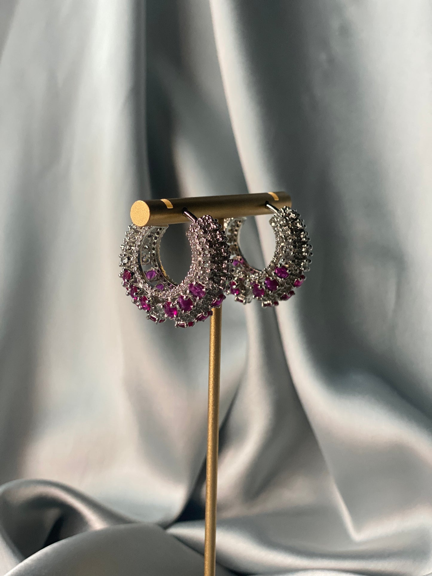 AFREEN American Diamond Hoop Earrings - Pink