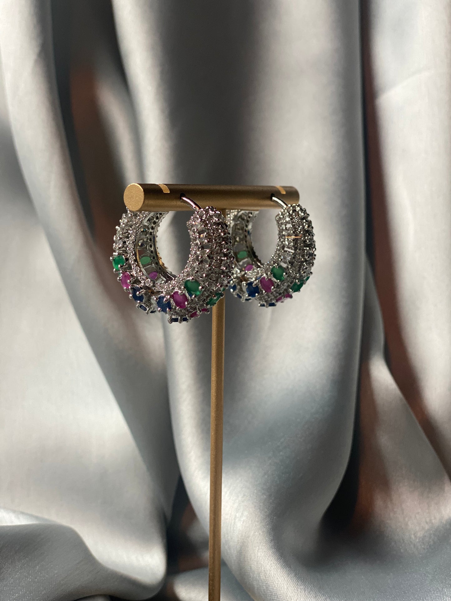 AFREEN American Diamond Hoop Earrings - Multi