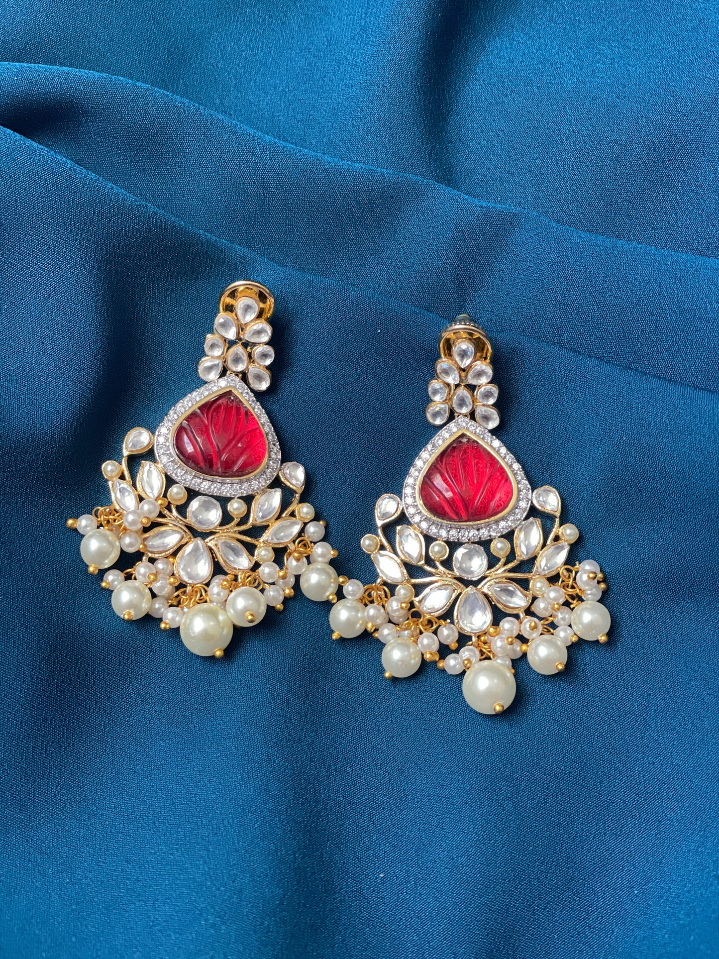 ZYLA Kundan American Diamond Chandbali - Red