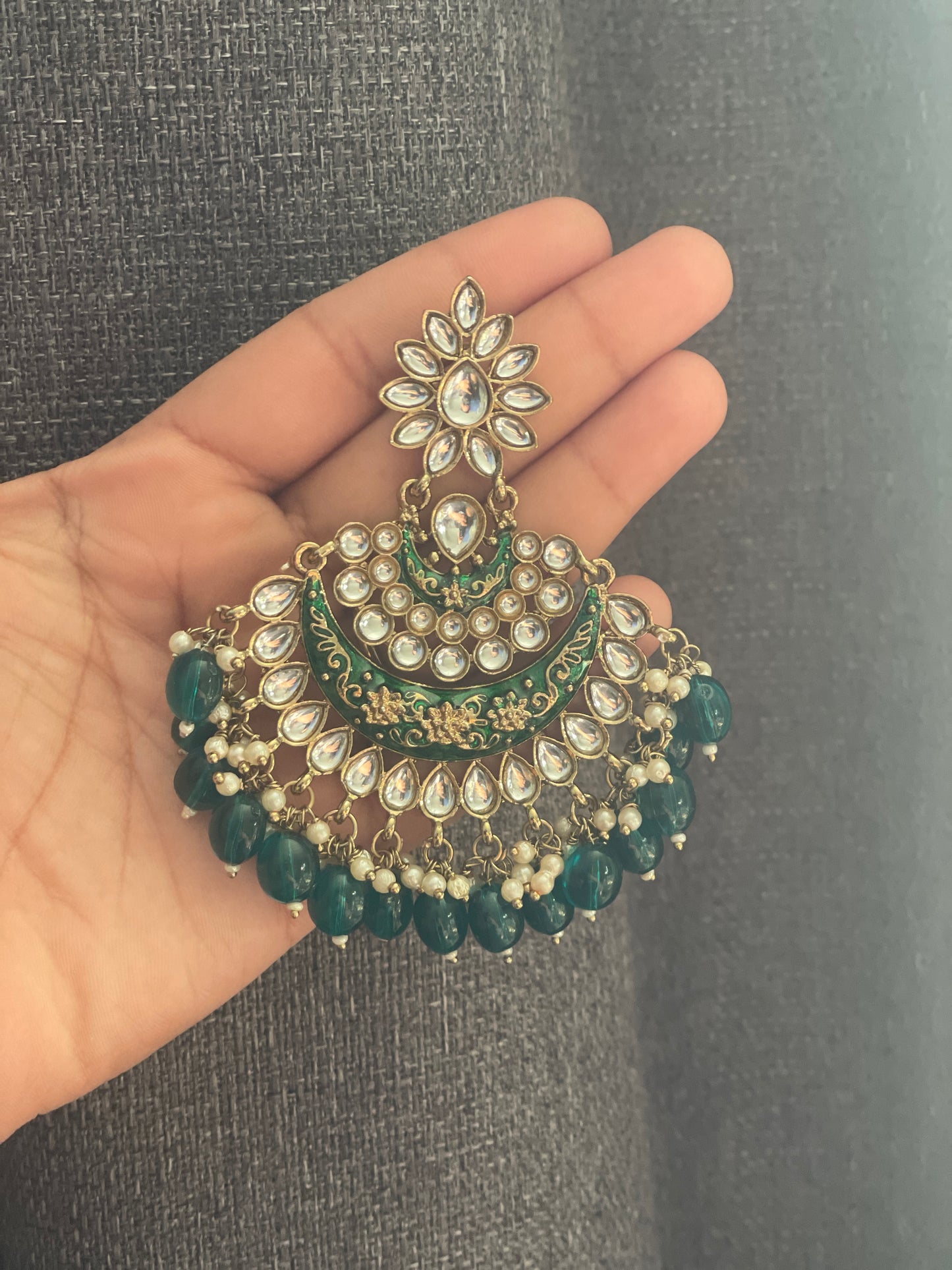 AASHVI Chandbali - Emerald green - HOUSE OF SAANVI