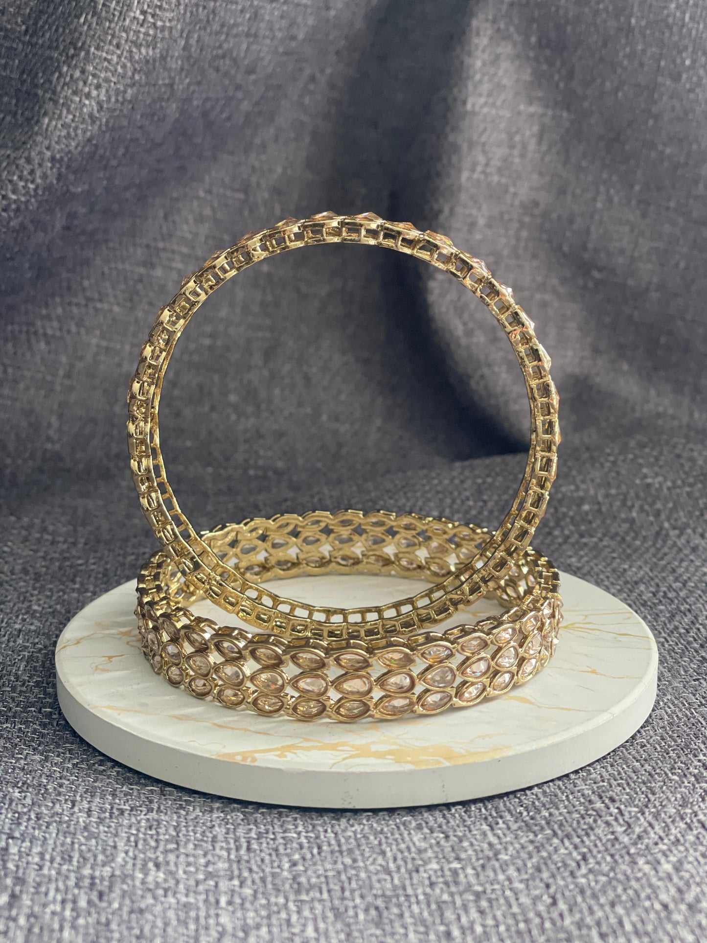 AADHYA - Antique Gold polish Polki openable Kada/Bangles
