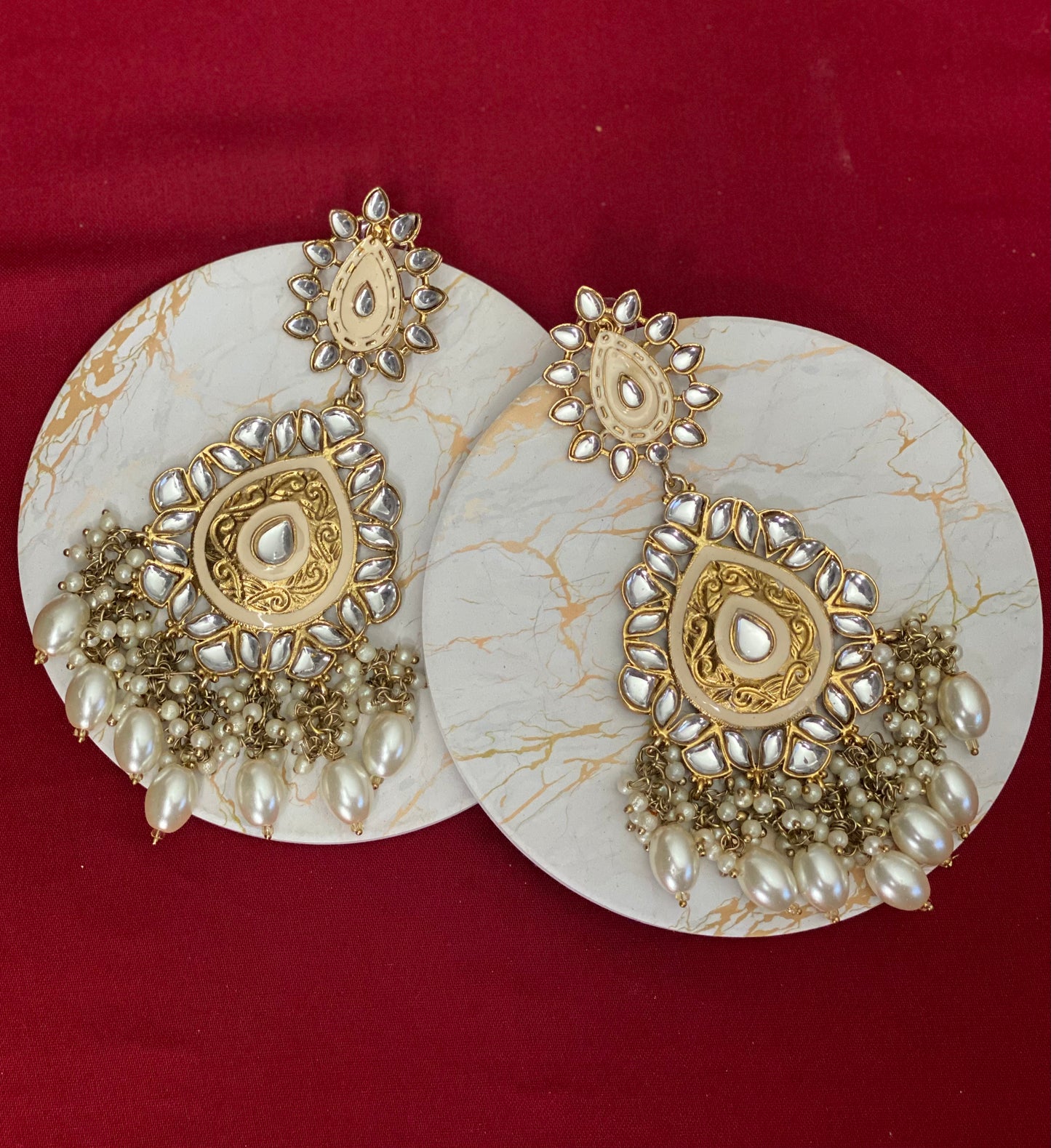 BANI Kundan Chandbali - Pearl white - HOUSE OF SAANVI