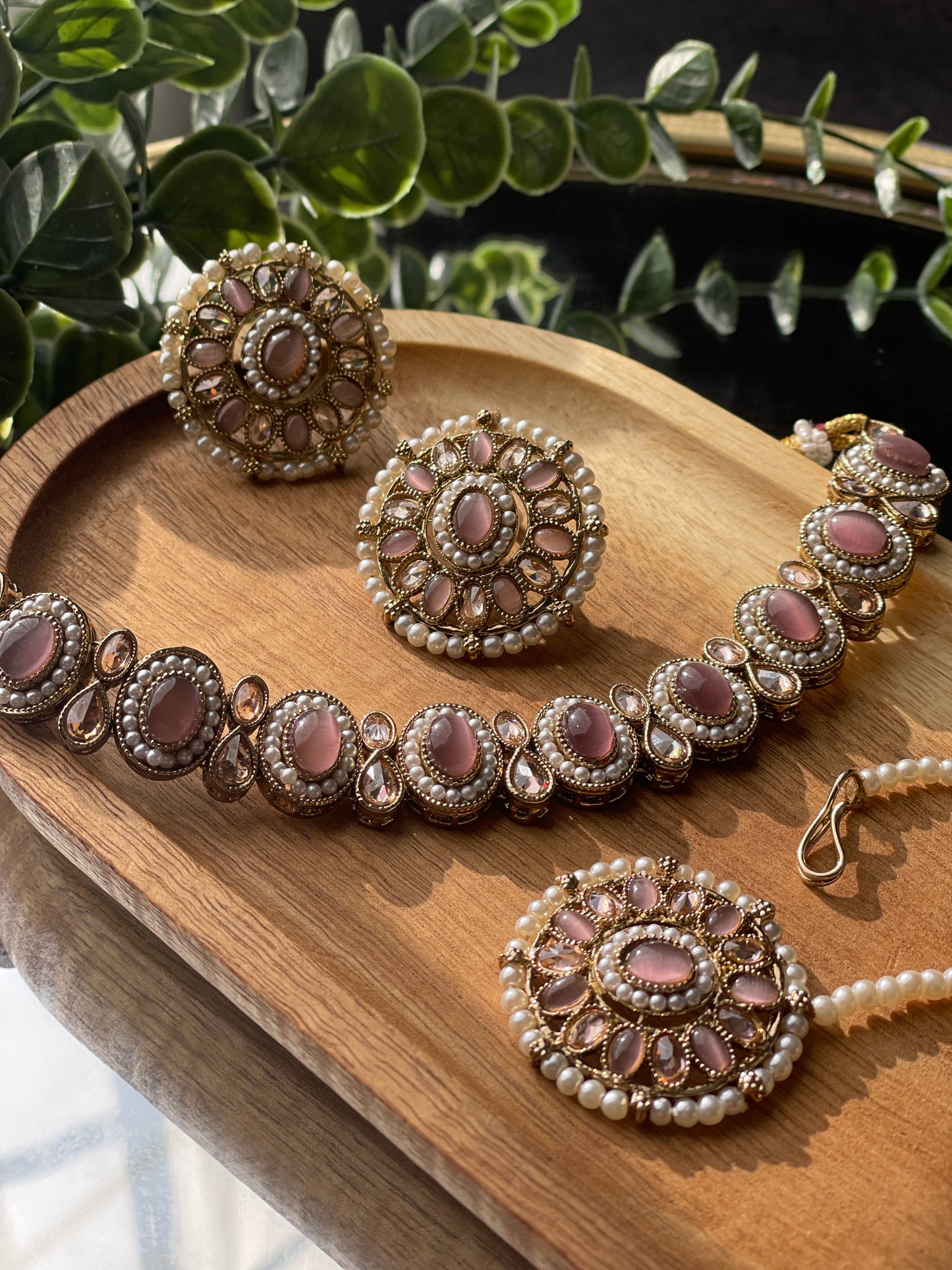 AVANI - Mauve Necklace Set - HOUSE OF SAANVI