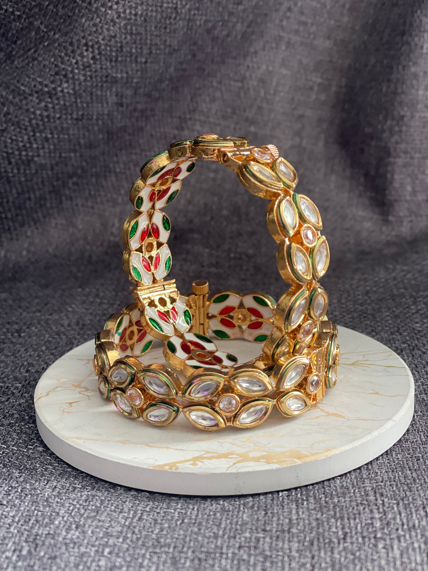 SAROJA - Gold plated Kundan with Meenakari openable Kada/Bangles - HOUSE OF SAANVI
