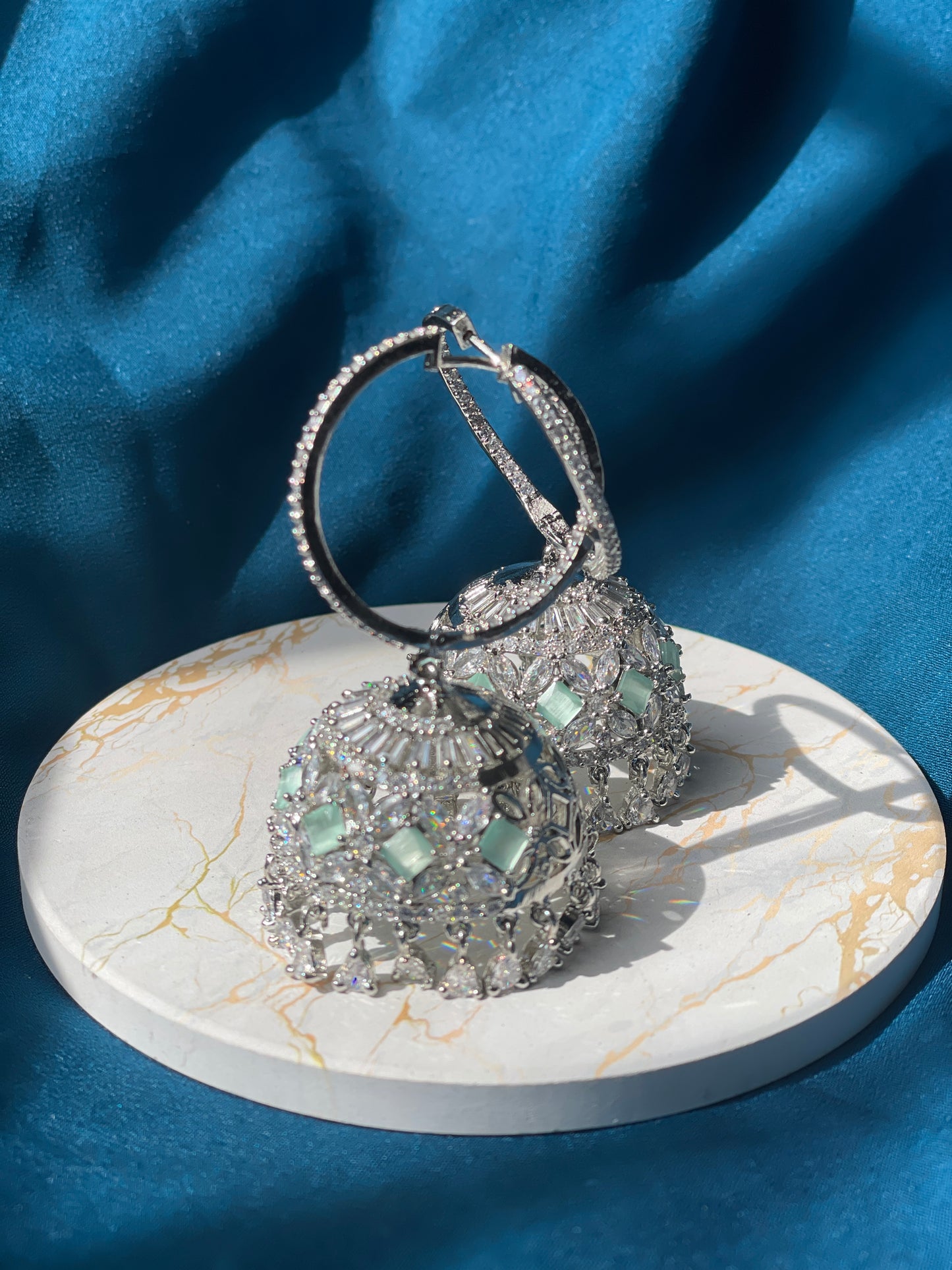 ASIFA AD hoop jhumka - Mint - HOUSE OF SAANVI