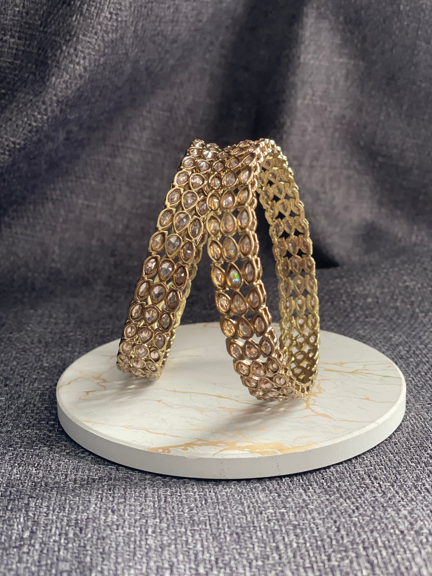 AADHYA - Antique Gold polish Polki openable Kada/Bangles