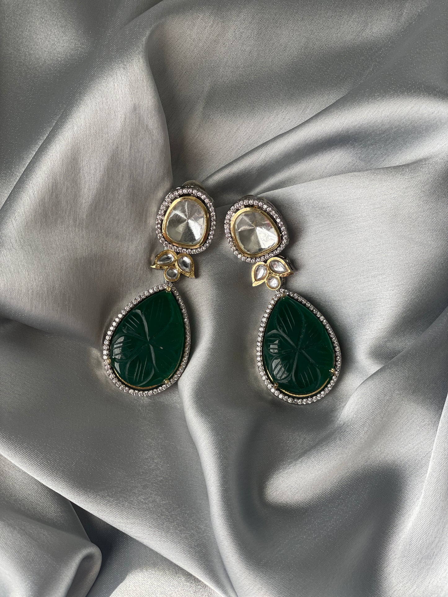 LAILY Uncut Kundan Drop Earrings - Green