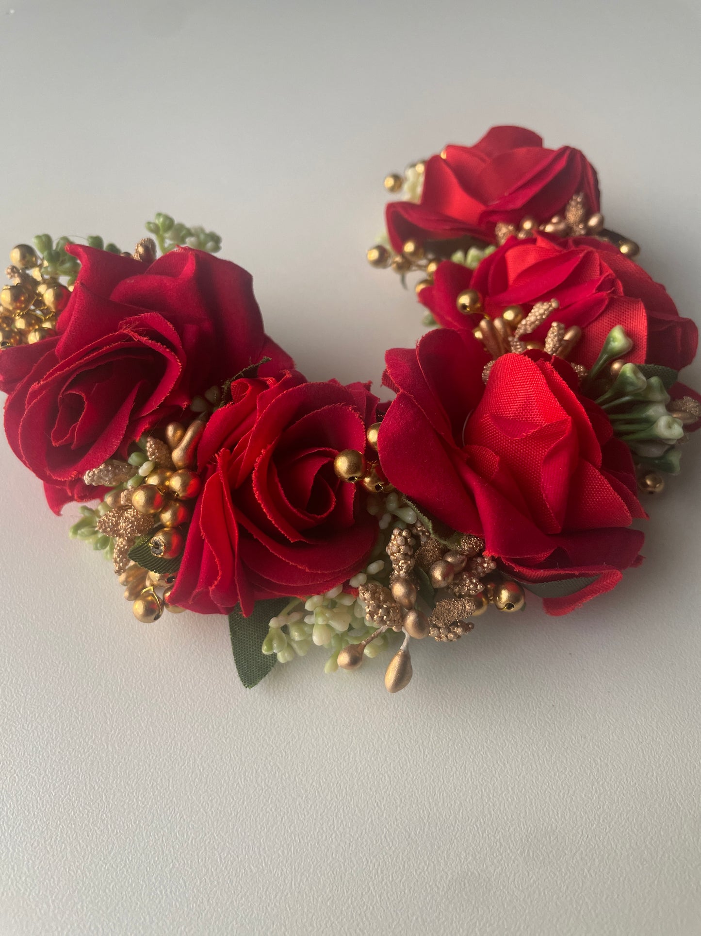 RED GRACE - artificial flowers hair accessory (veni/tiara) - HOUSE OF SAANVI