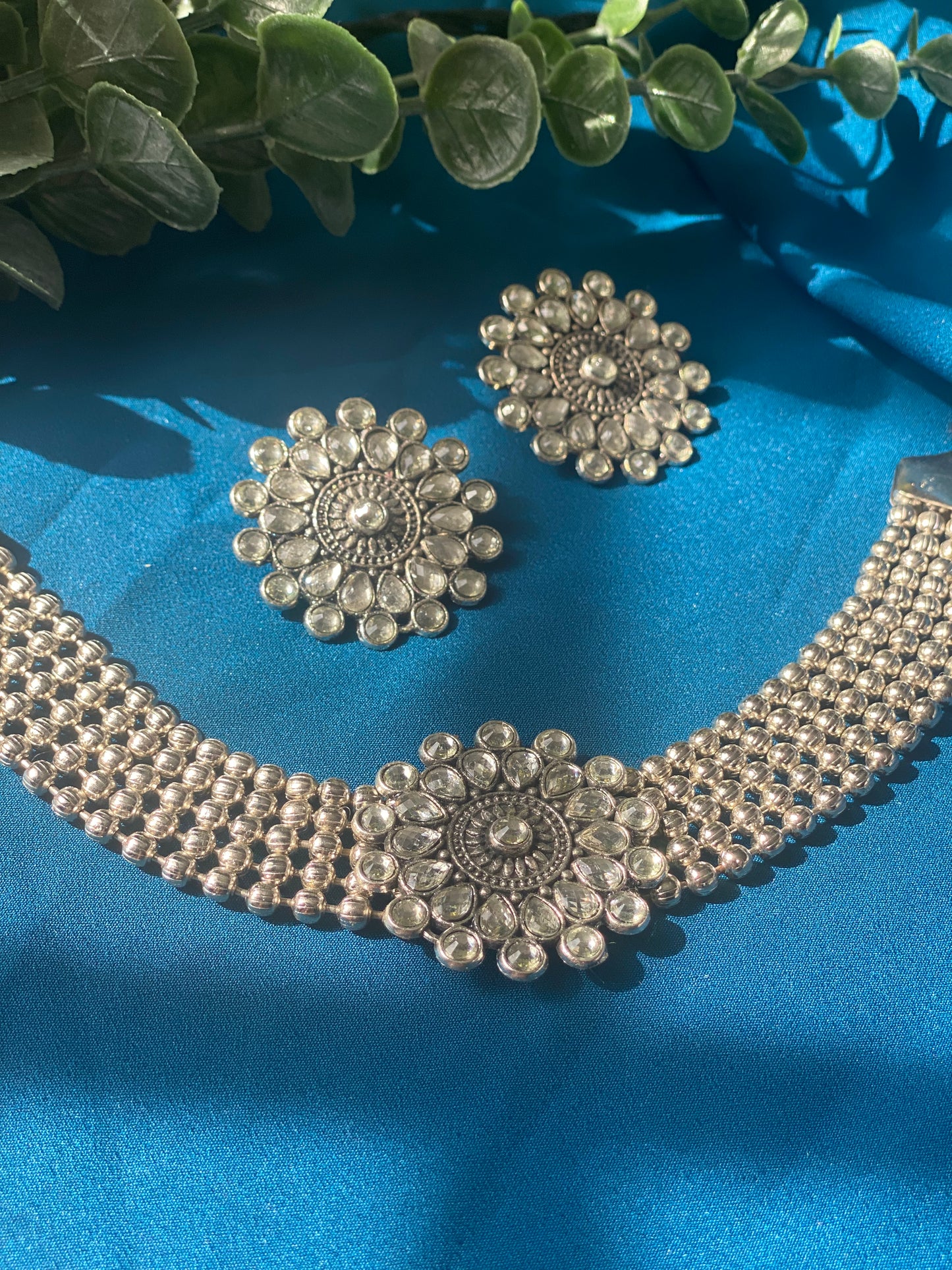 URVI Oxidised Necklace in Silver - HOUSE OF SAANVI