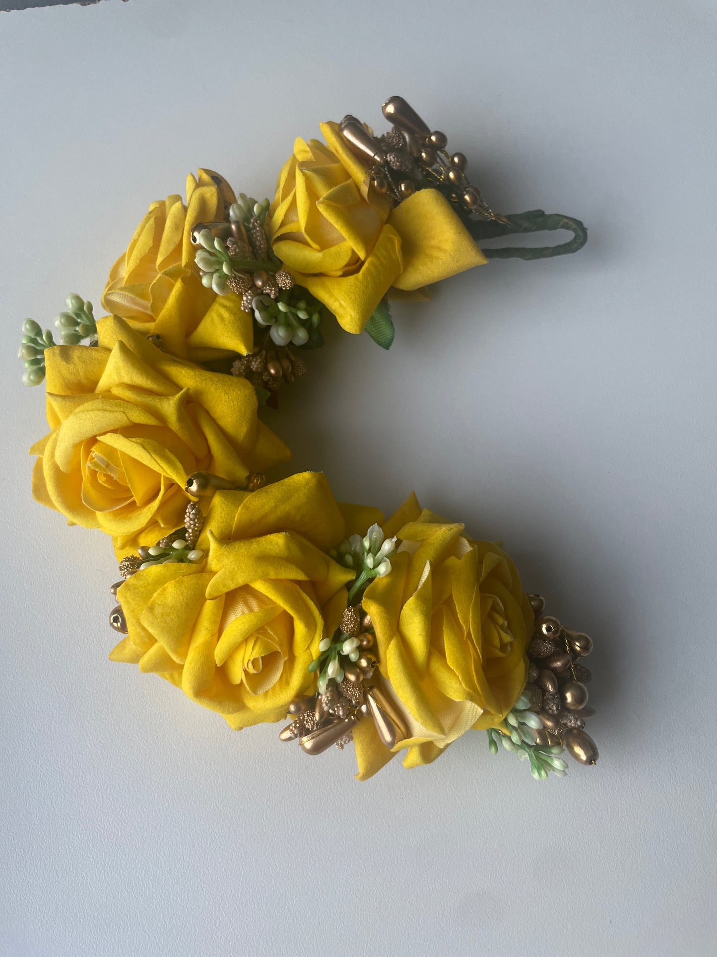 GOLDEN GRACE - artificial flowers hair accessory (veni/tiara) - HOUSE OF SAANVI