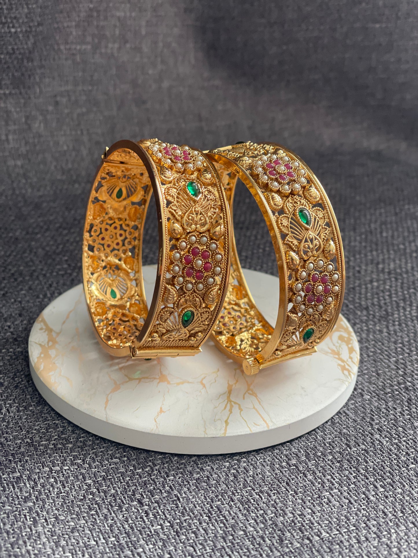 SHASHI - Gold plated Temple style openable Kada/Bangles - HOUSE OF SAANVI