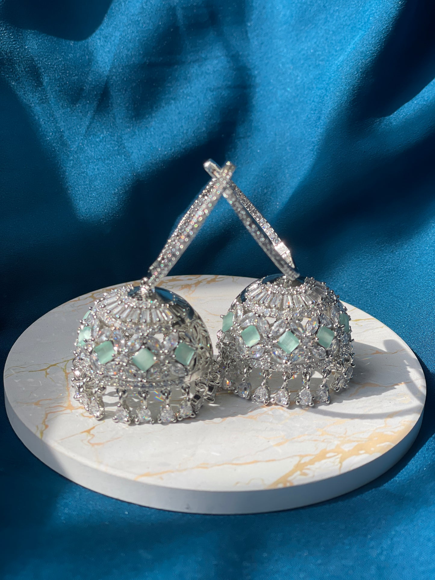 ASIFA AD hoop jhumka - Mint - HOUSE OF SAANVI