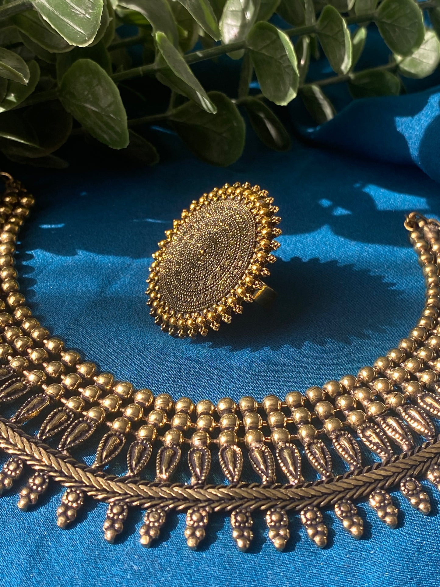 MEENA Oxidised Necklace in Gold - HOUSE OF SAANVI