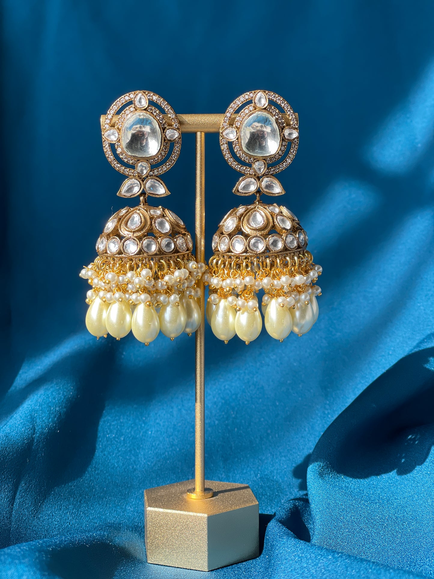 GAUHAR kundan jhumka - pearl - HOUSE OF SAANVI