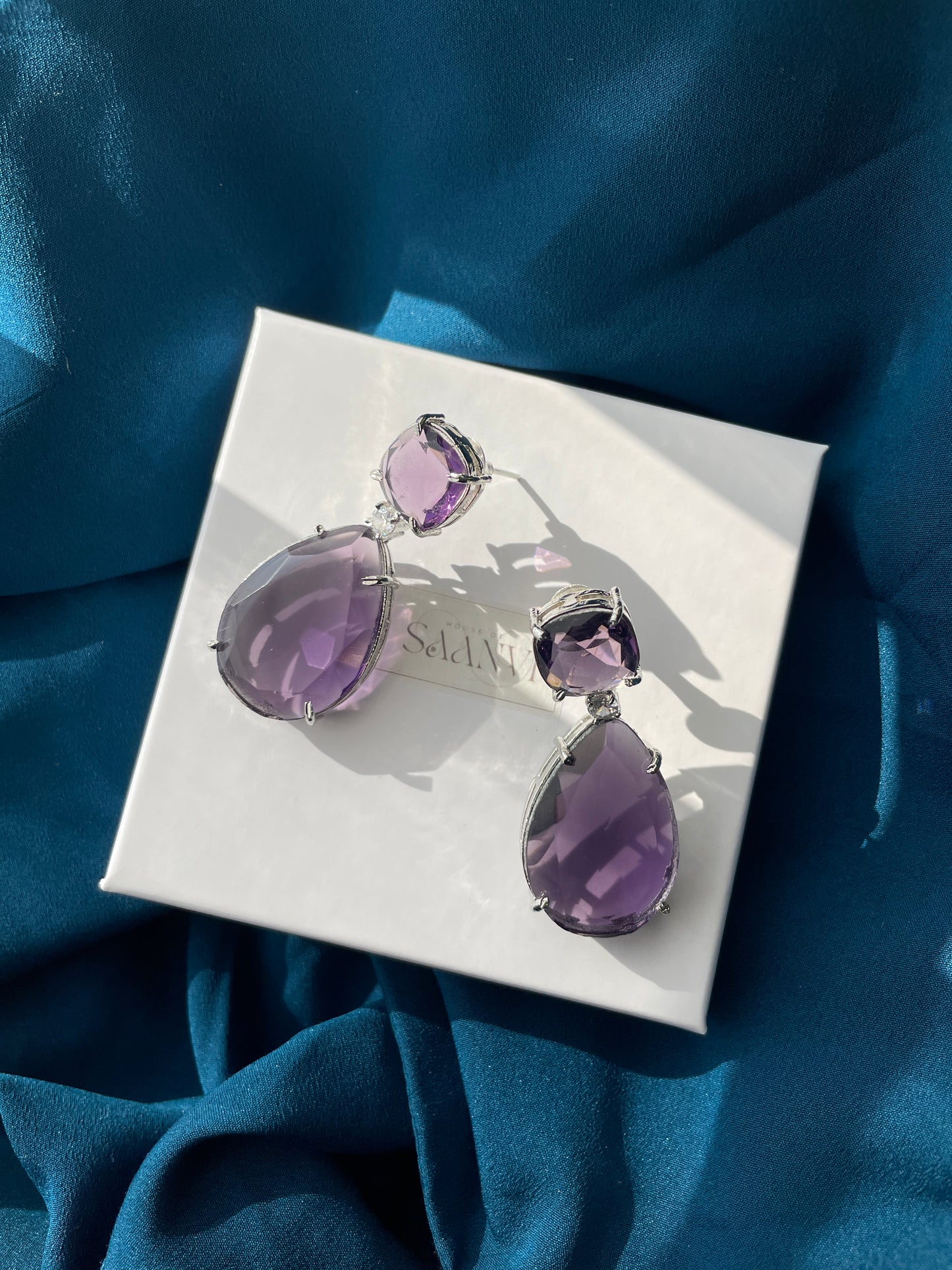 GIA - Crystal drop AD earrings in Amethyst purple - HOUSE OF SAANVI