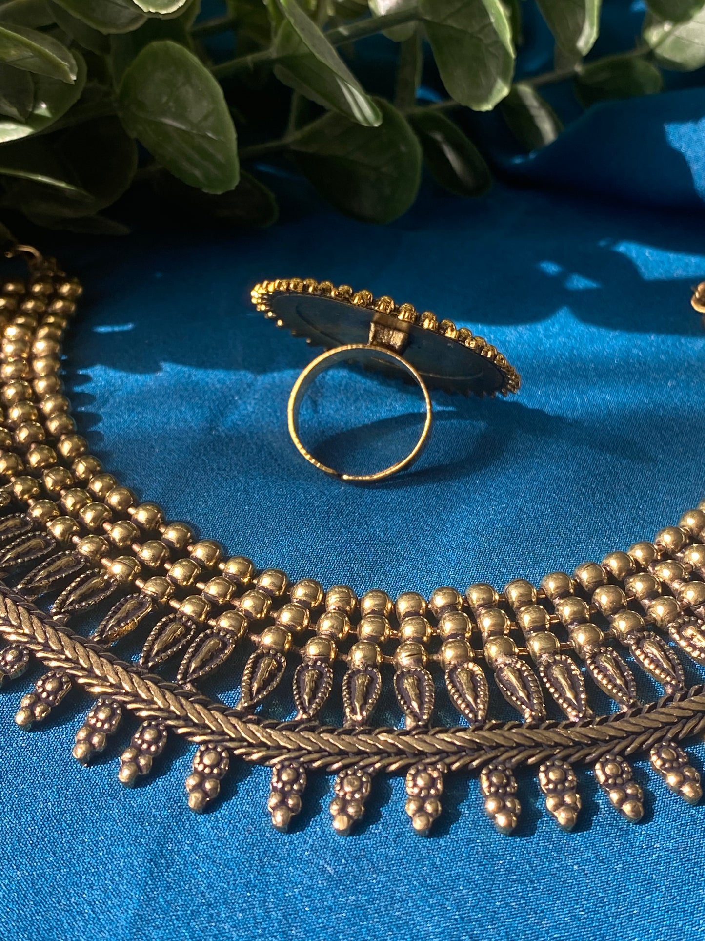 MEENA Oxidised Necklace in Gold - HOUSE OF SAANVI