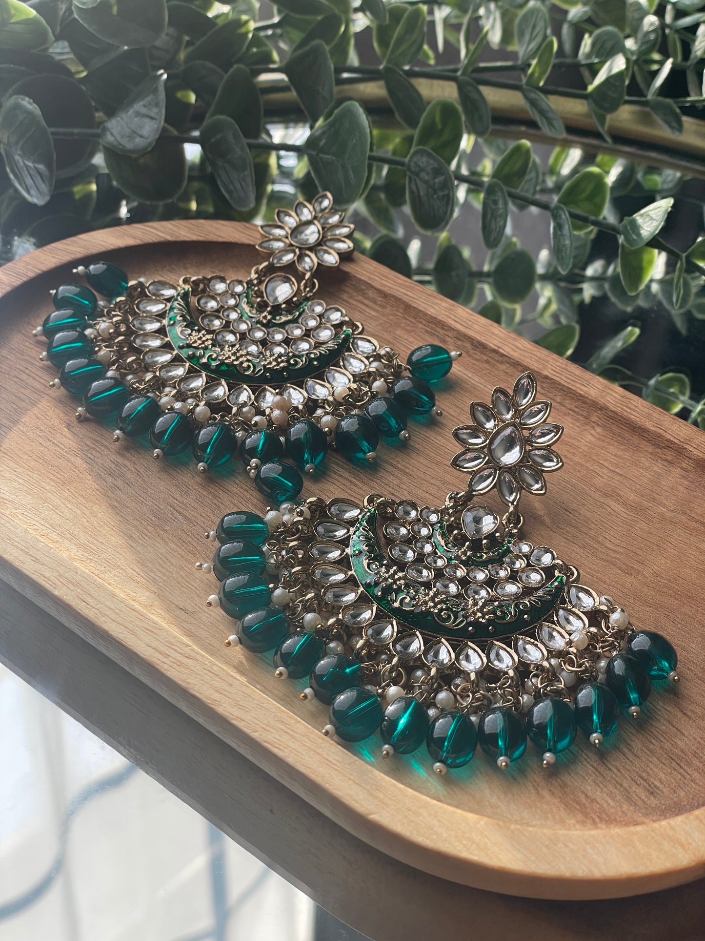AASHVI Chandbali - Emerald green - HOUSE OF SAANVI