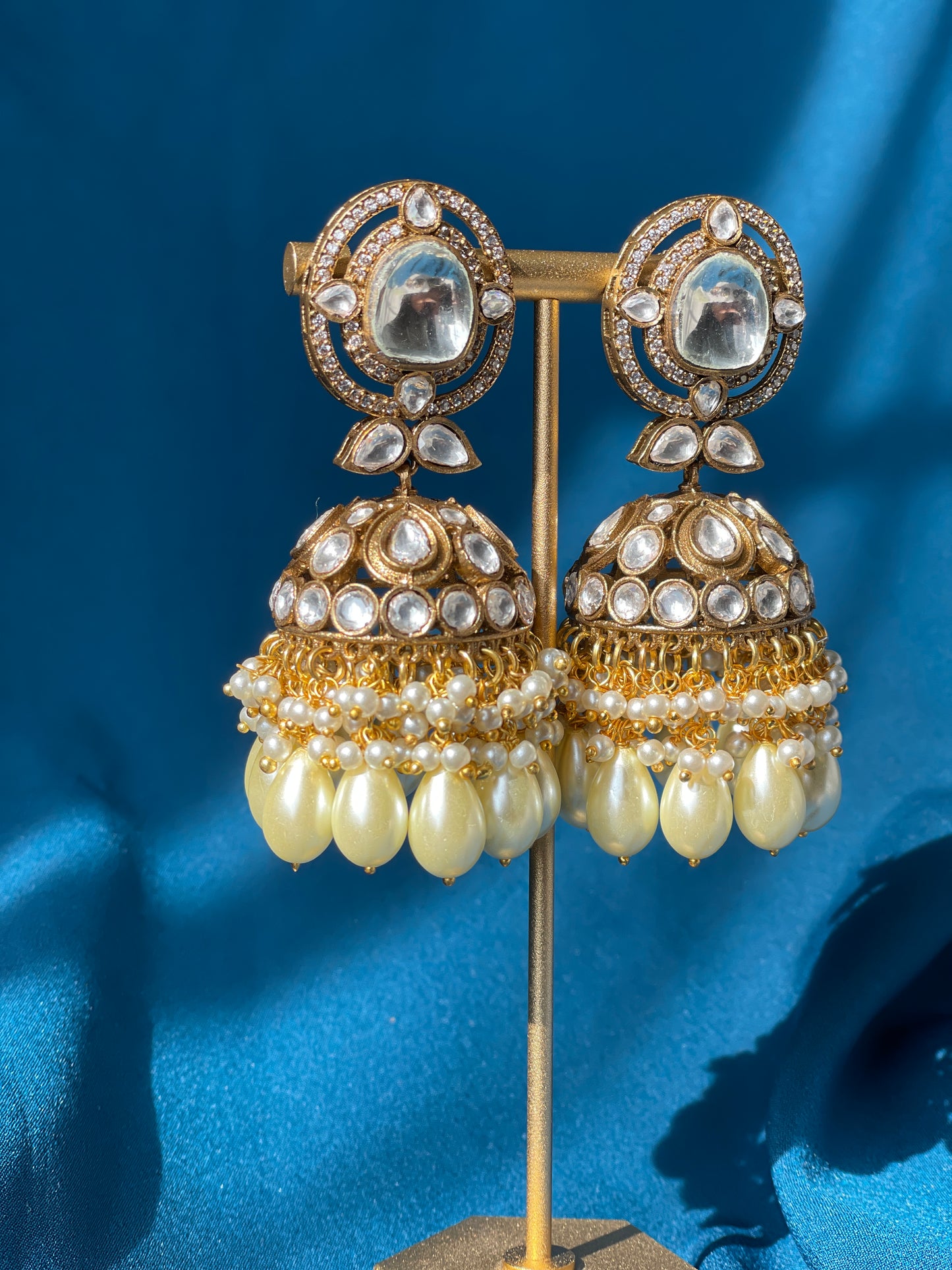 GAUHAR kundan jhumka - pearl - HOUSE OF SAANVI