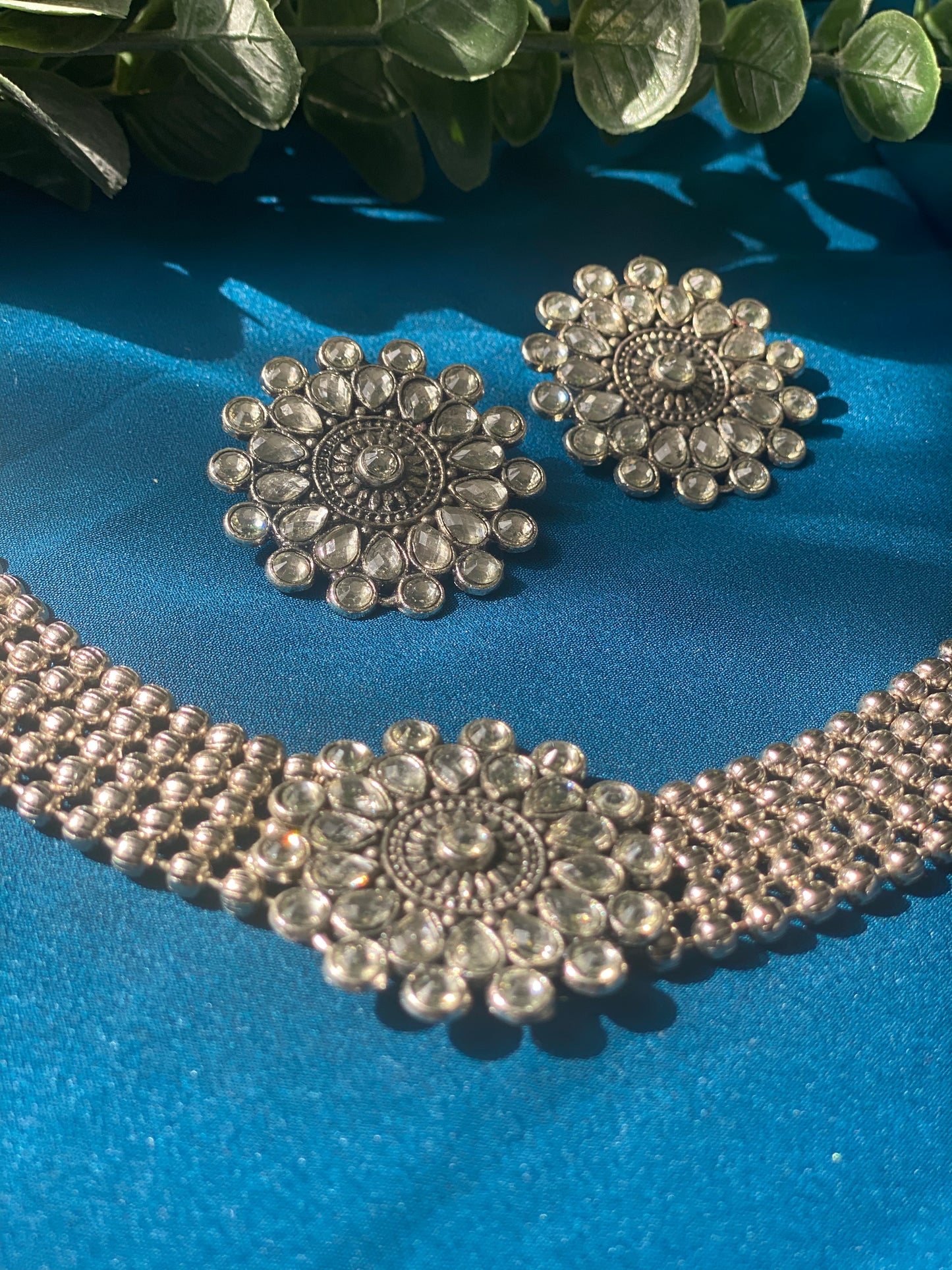 URVI Oxidised Necklace in Silver - HOUSE OF SAANVI
