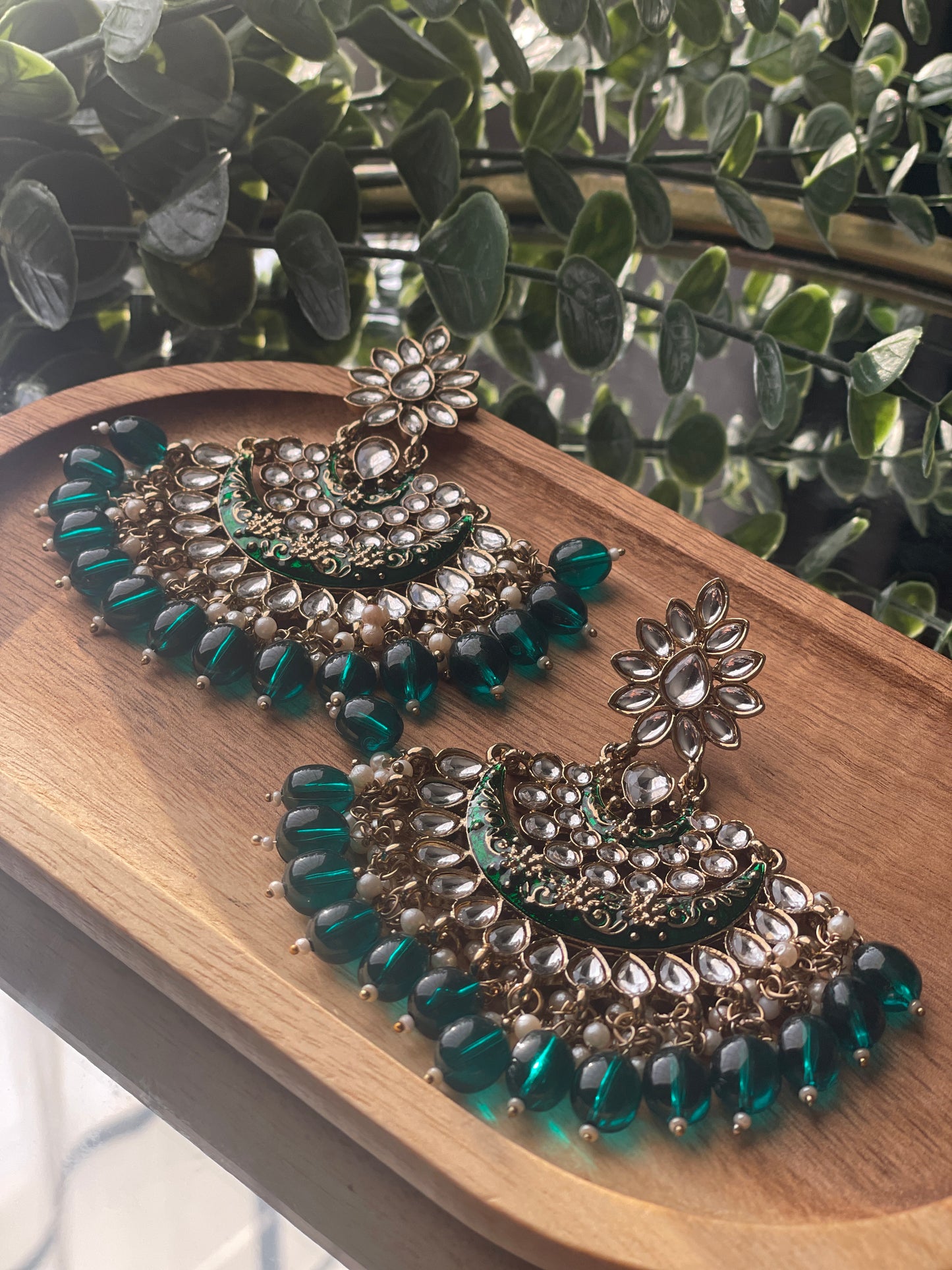 AASHVI Chandbali - Emerald green - HOUSE OF SAANVI
