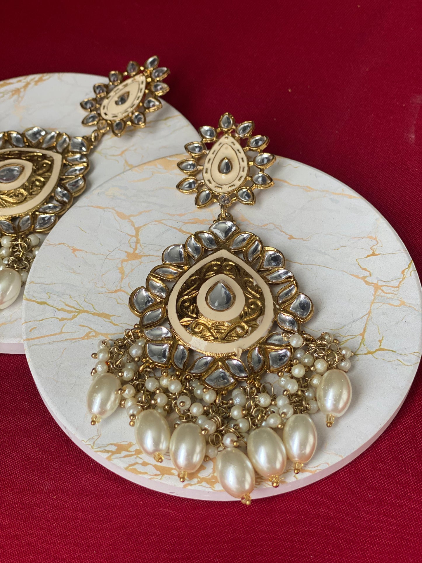 BANI Kundan Chandbali - Pearl white - HOUSE OF SAANVI