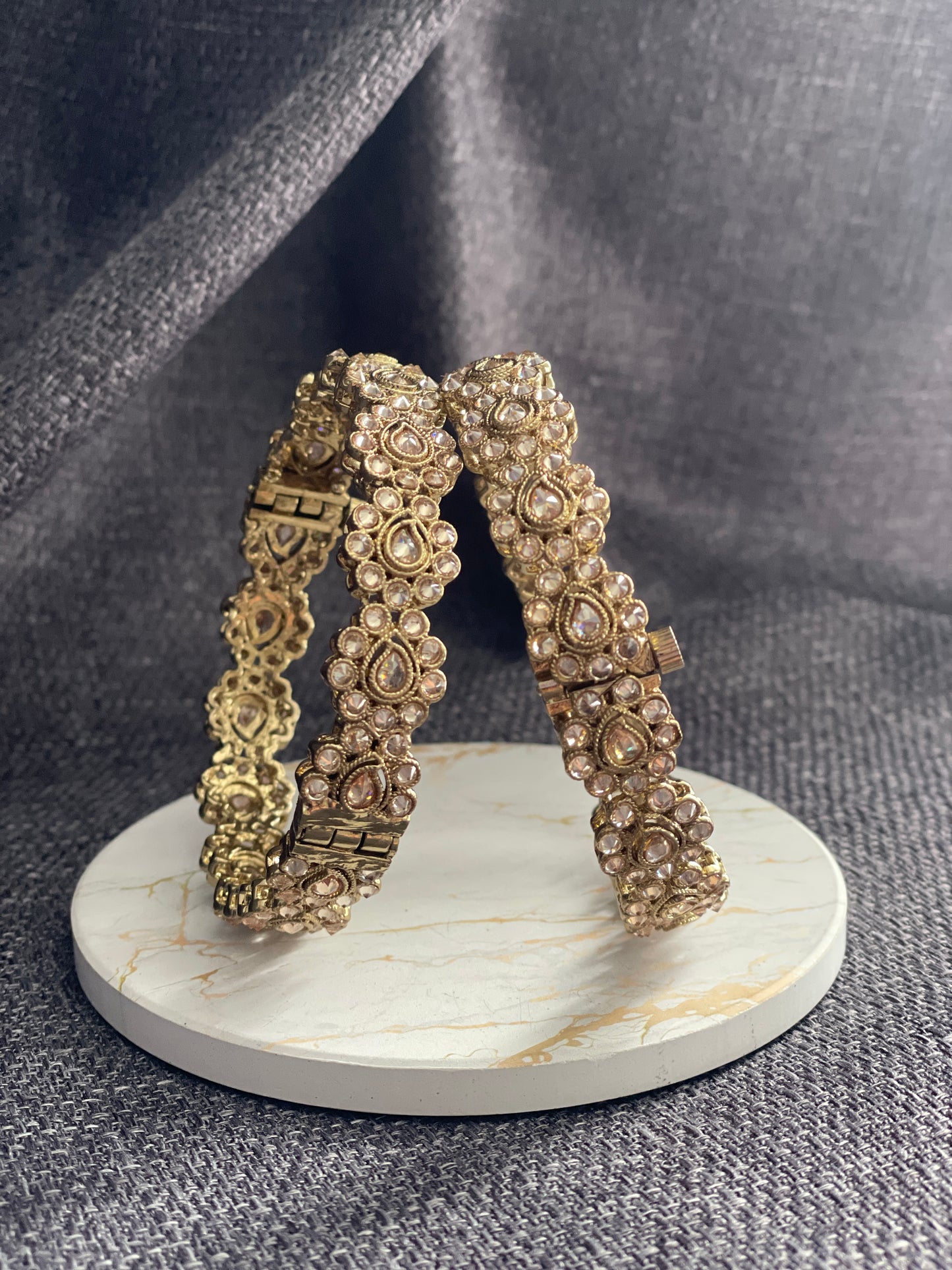 ARAADHYA - Antique Gold polish Polki openable Kada/Bangles - HOUSE OF SAANVI