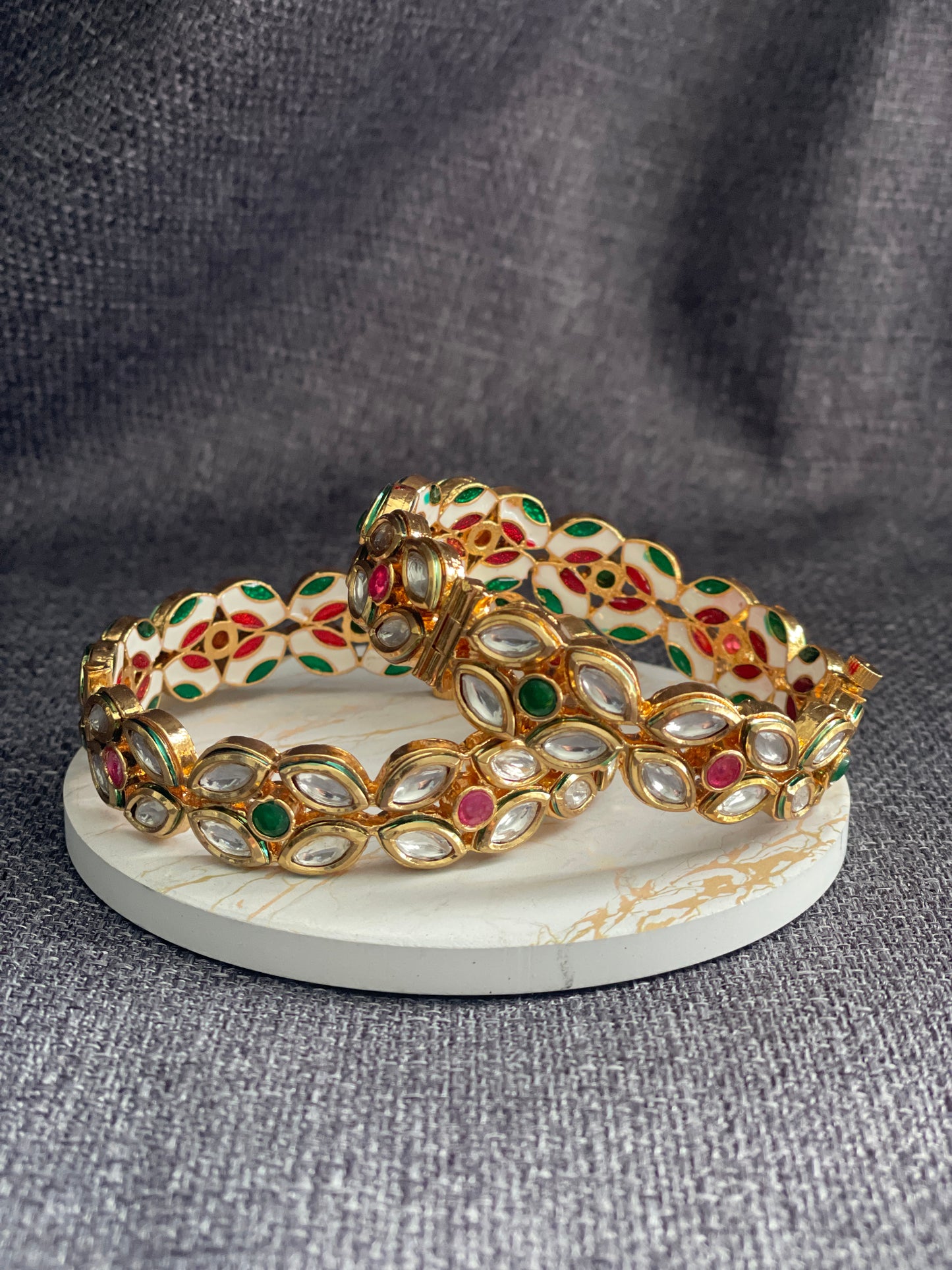 SAROJA - Gold plated Kundan with Meenakari openable Kada/Bangles in red - HOUSE OF SAANVI